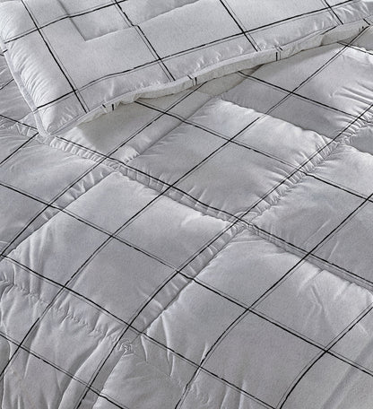 All-in one Lazy dekbed Deep check Wit - Dekbed en overtrek in 1 - Met kussenslopen - Digitaal gedrukt