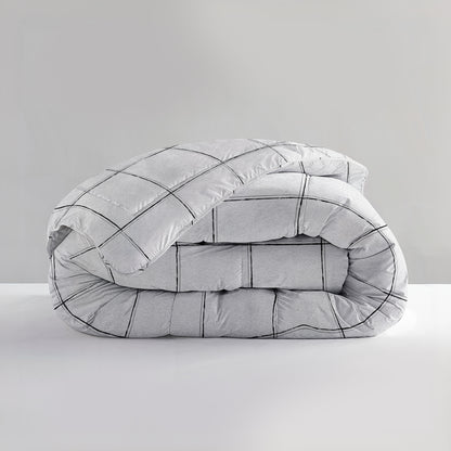 All-in one Lazy dekbed Deep check Wit - Dekbed en overtrek in 1 - Met kussenslopen - Digitaal gedrukt