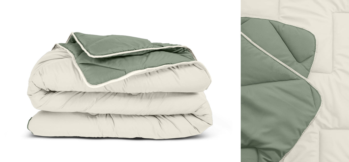 All-in one lazy dekbed Creme/Groen - Dekbed en overtrek in 1 - Lichtgewicht - Trendy kleuren