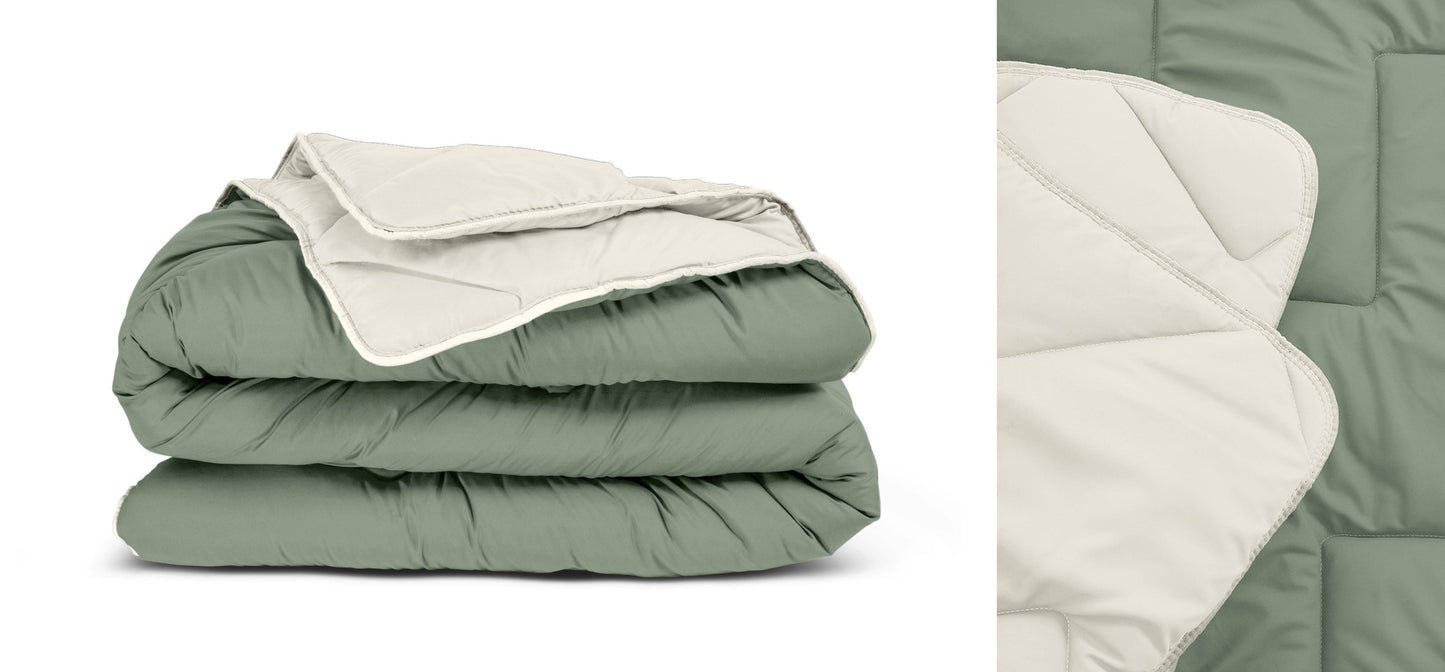 All-in one lazy dekbed Creme/Groen - Dekbed en overtrek in 1 - Lichtgewicht - Trendy kleuren