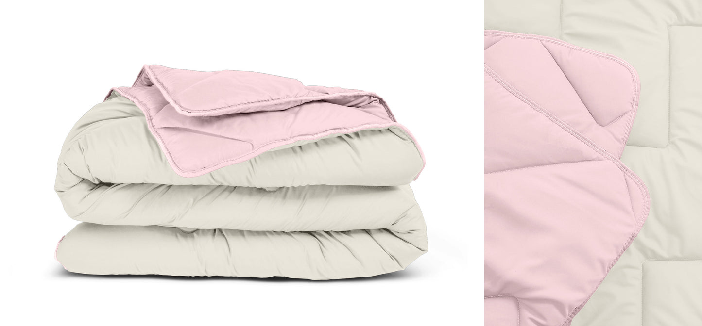 All-in one lazy dekbed Creme/Roze - Dekbed en overtrek in 1 - Lichtgewicht - Trendy kleuren