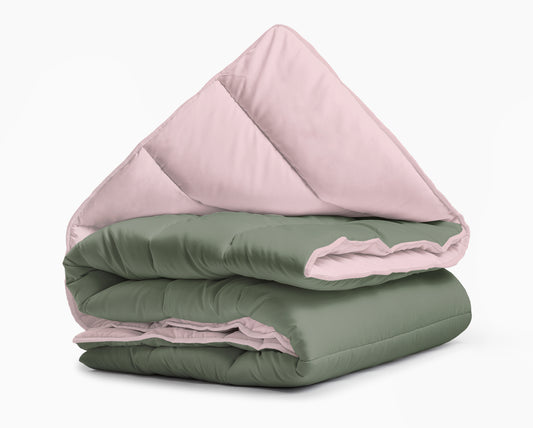 All-in one lazy dekbed Groen/Roze - Dekbed en overtrek in 1 - Lichtgewicht - Trendy kleuren