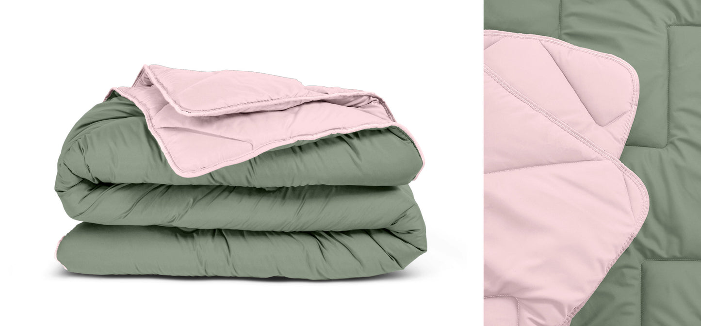 All-in one lazy dekbed Groen/Roze - Dekbed en overtrek in 1 - Lichtgewicht - Trendy kleuren