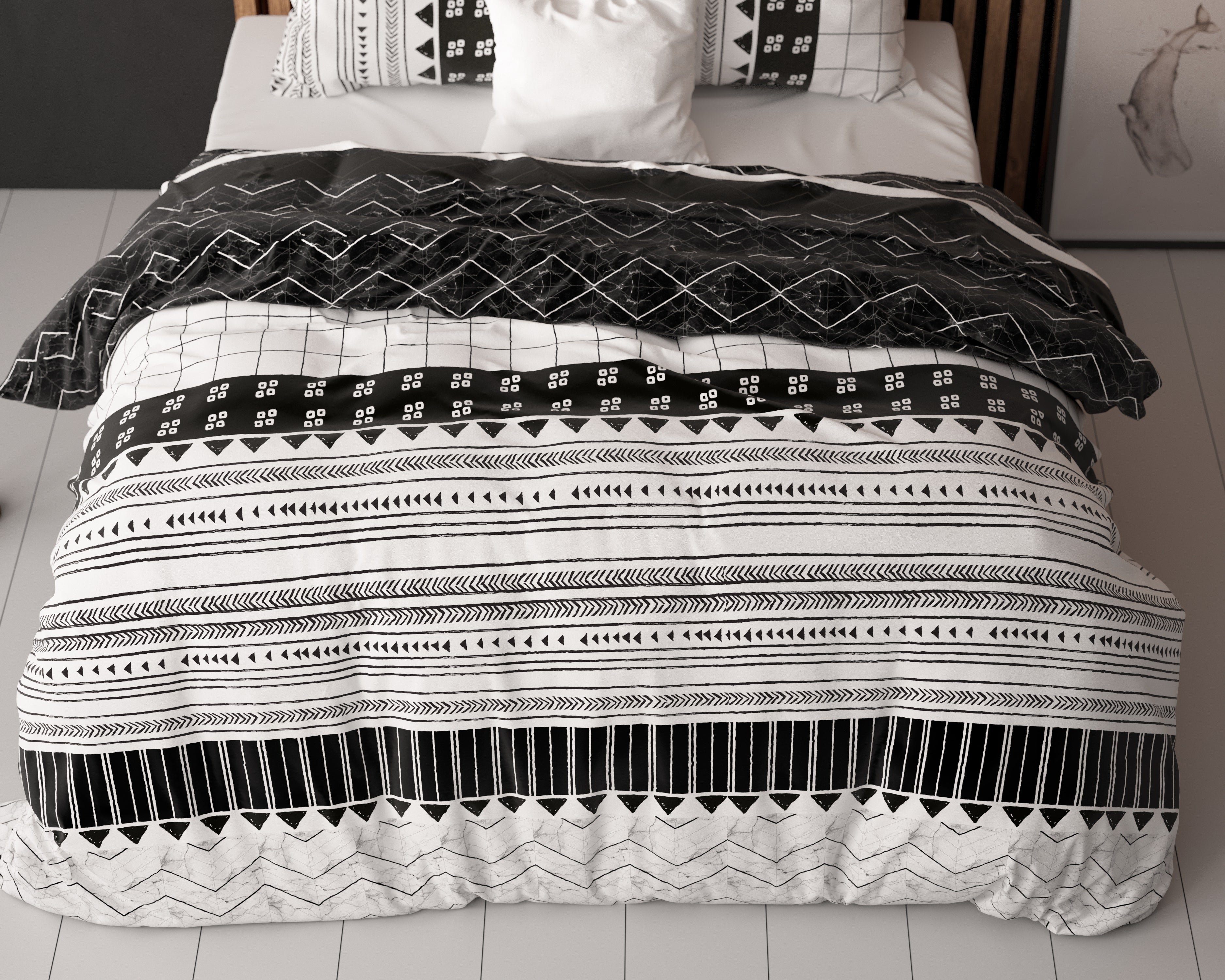 Artic Stripe Dekbedovertrek Wit - Katoen geweven - Strijkvrij - Leuke prints