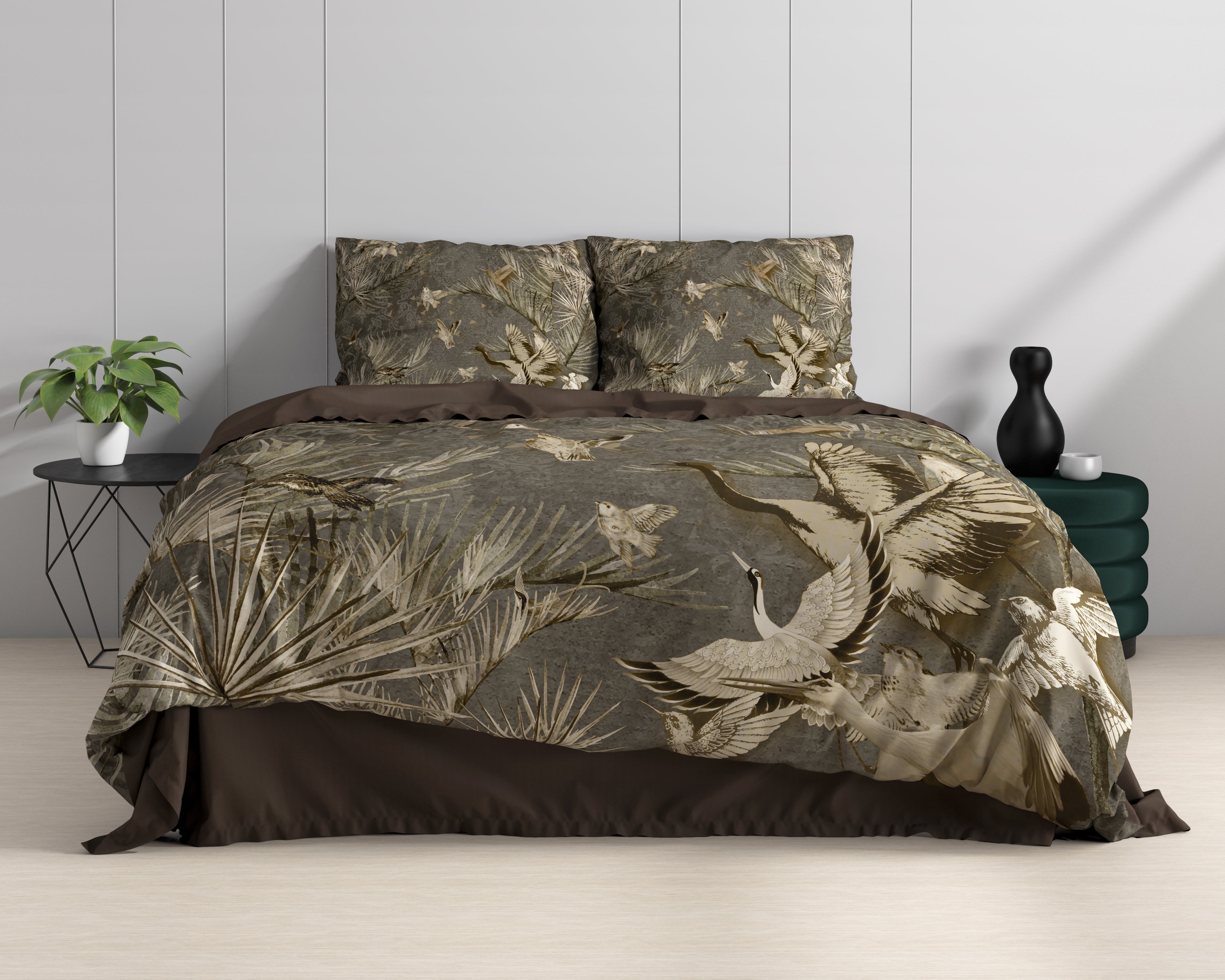 Aurelien Taupe Dekbedovertrek - Luxe Satijn - Hoge kwaliteit - Trendy prints
