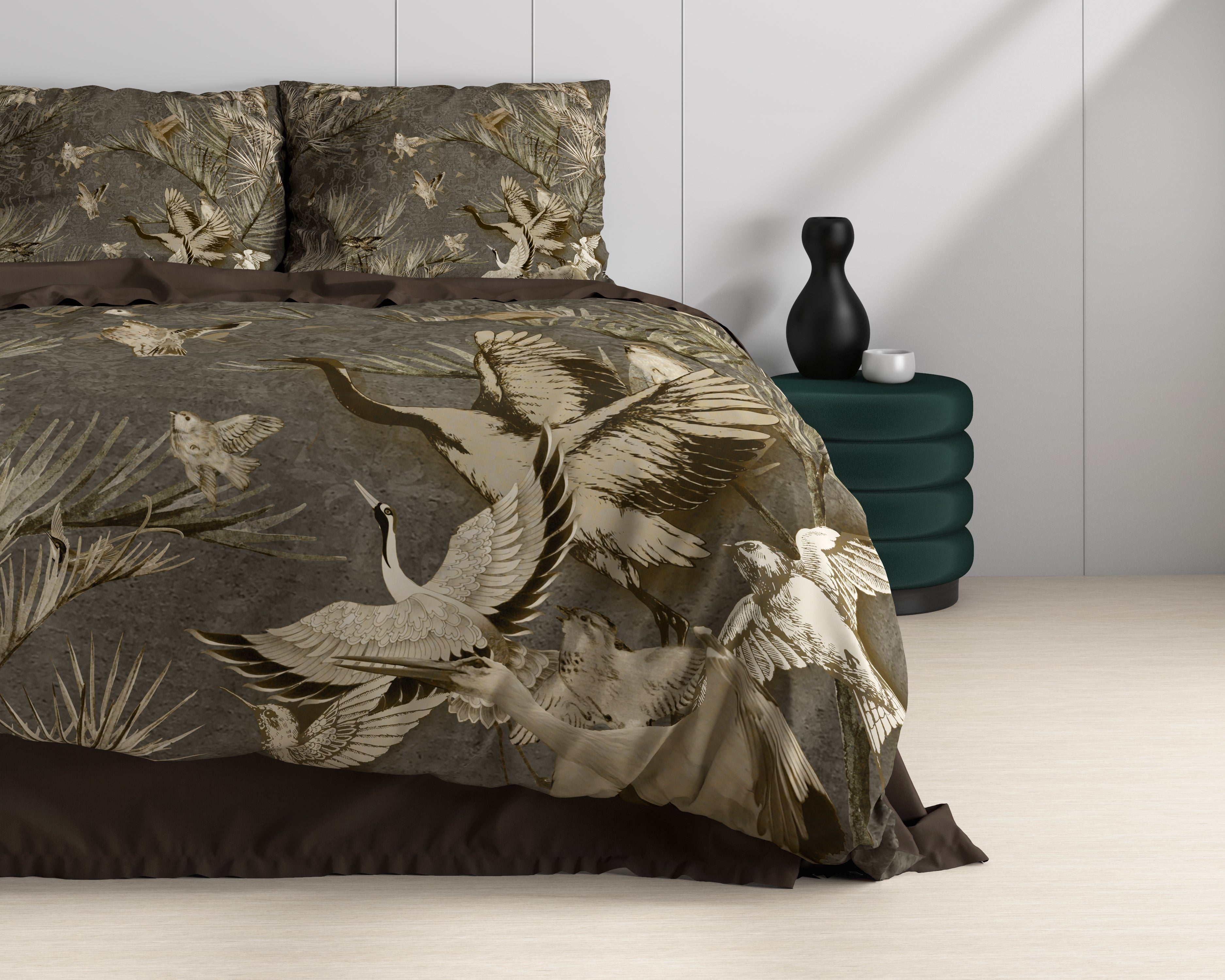 Aurelien Taupe Dekbedovertrek - Luxe Satijn - Hoge kwaliteit - Trendy prints