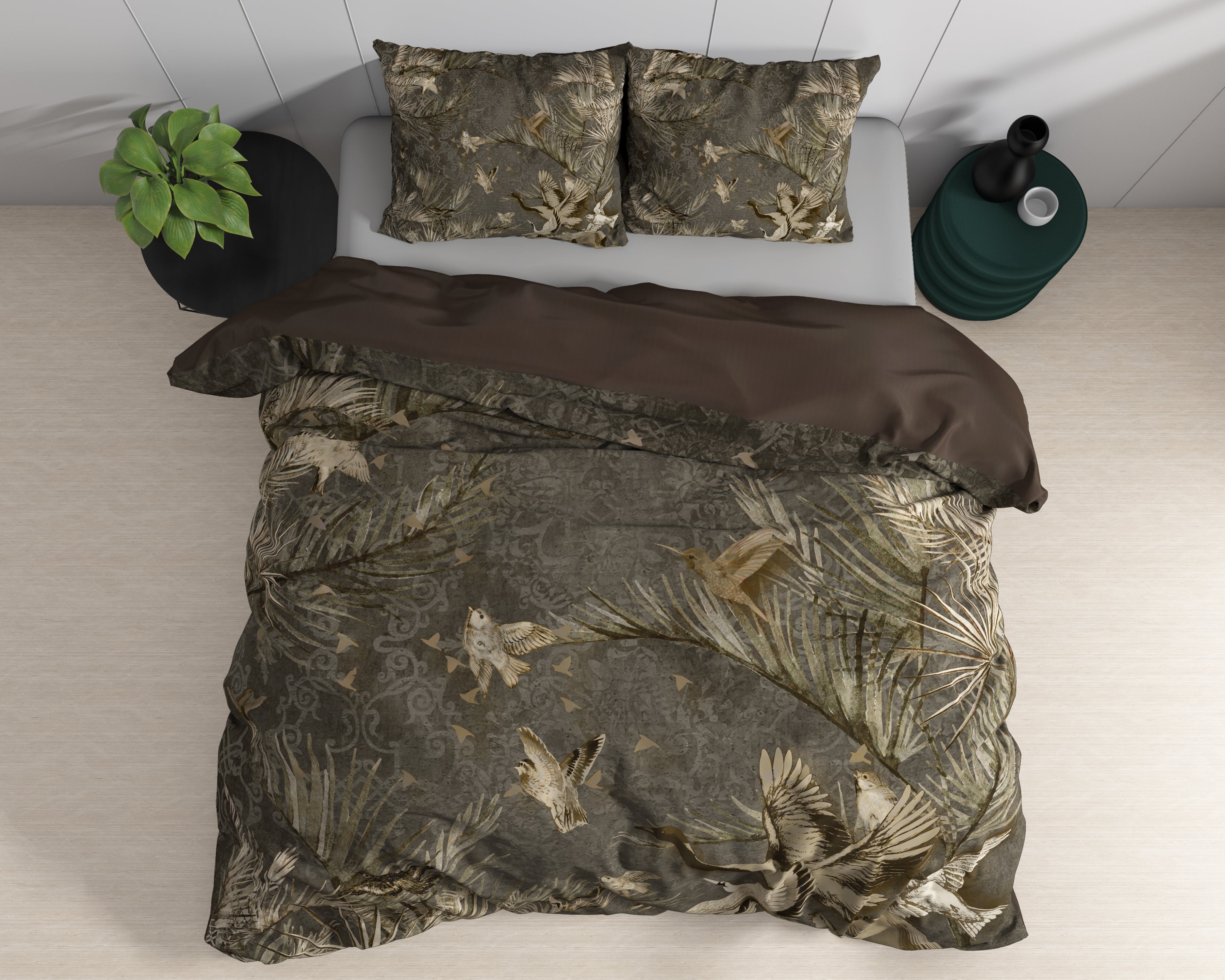Aurelien Taupe Dekbedovertrek - Luxe Satijn - Hoge kwaliteit - Trendy prints