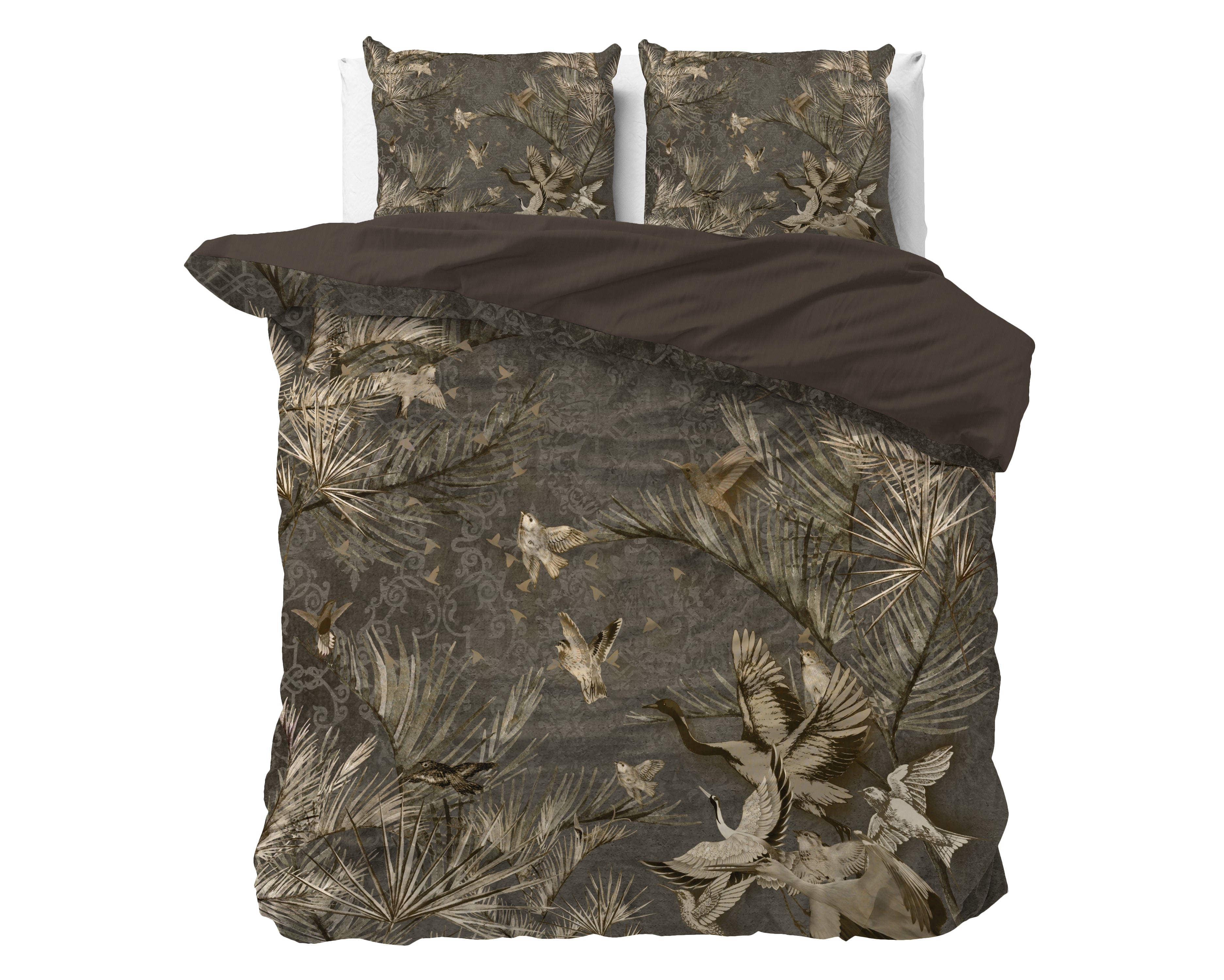 Aurelien Taupe Dekbedovertrek - Luxe Satijn - Hoge kwaliteit - Trendy prints