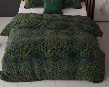 Authentic Triangle Dekbedovertrek Groen - Katoen geweven - Strijkvrij - Leuke prints