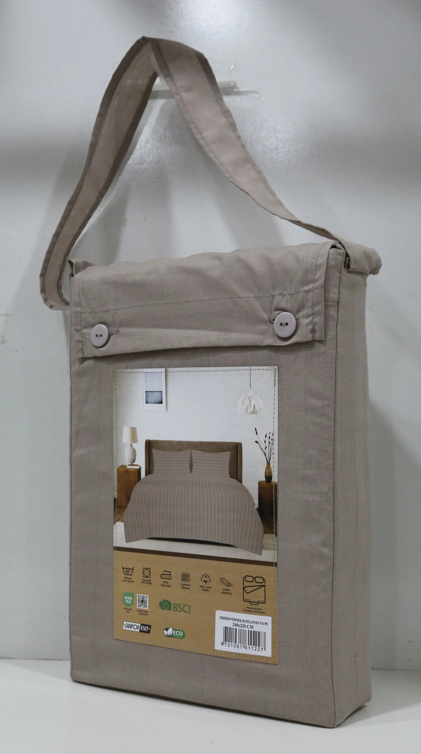 Beau Maison Hotellinnen Dekbedovertrek Taupe | 27mm Streep