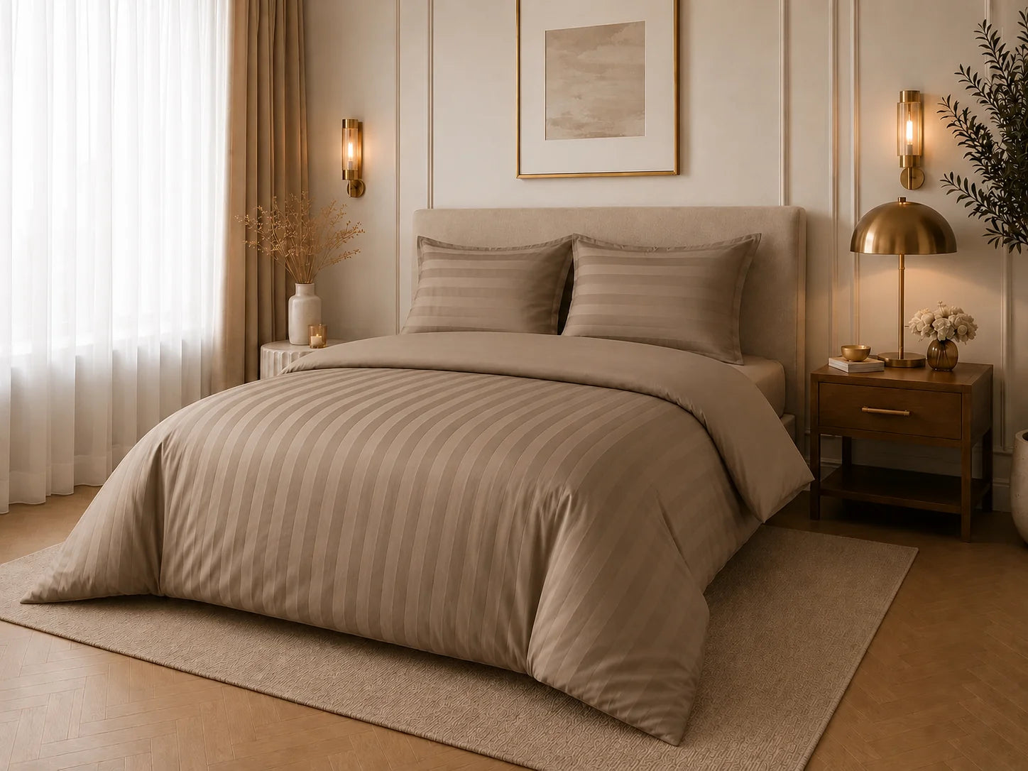 Beau Maison Hotellinnen Dekbedovertrek Taupe | 27mm Streep