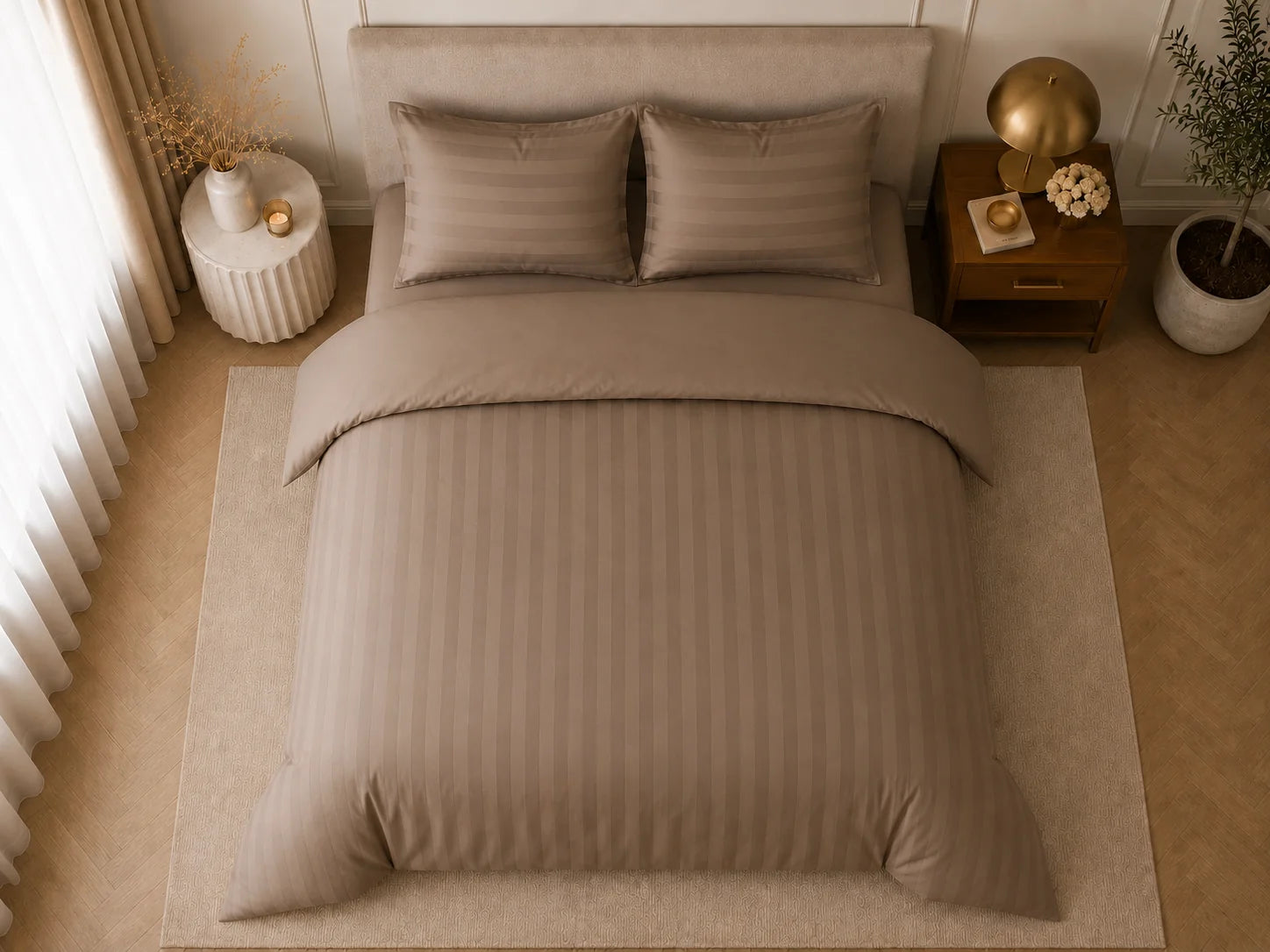 Beau Maison Hotellinnen Dekbedovertrek Taupe | 27mm Streep