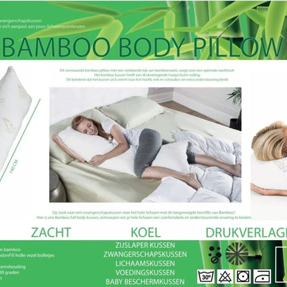 Body Pillow Bamboo – Beste Zijslaper Kussen & Zwangerschapskussen Bamboe | Optimale Lichaamsondersteuning