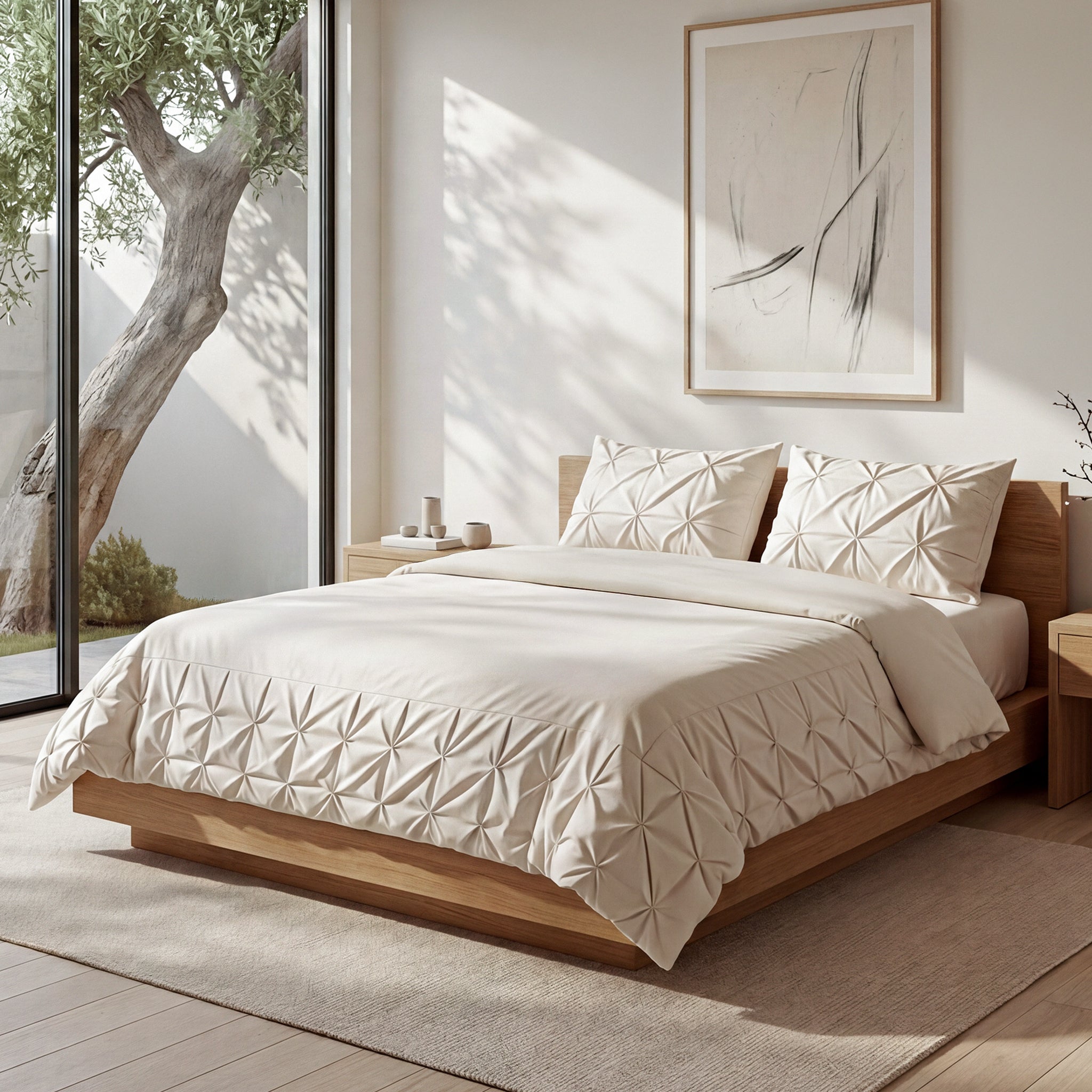Sleeptime Border Pintuck Dekbedovertrek - Beige - Velvet