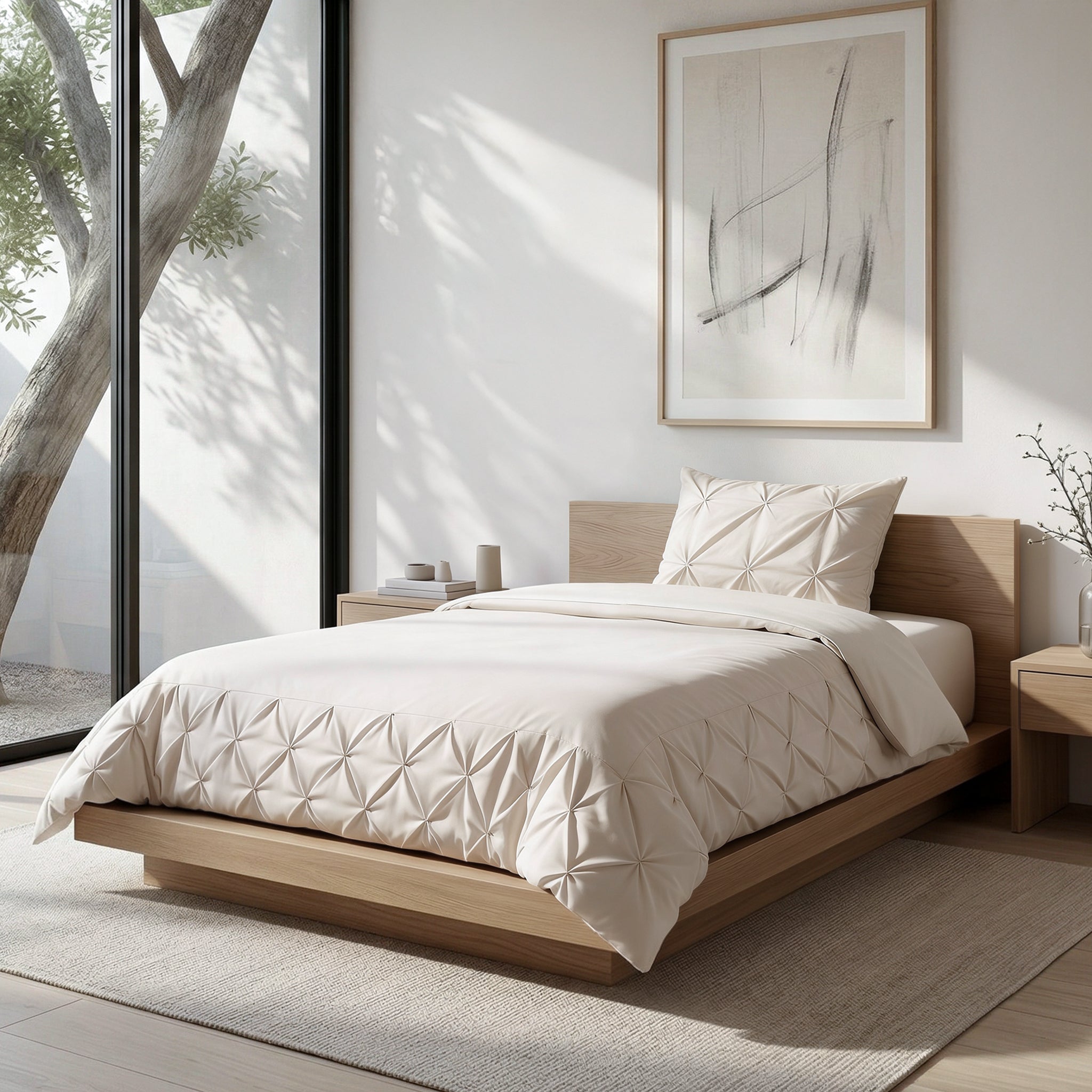 Sleeptime Border Pintuck Dekbedovertrek - Beige - Velvet