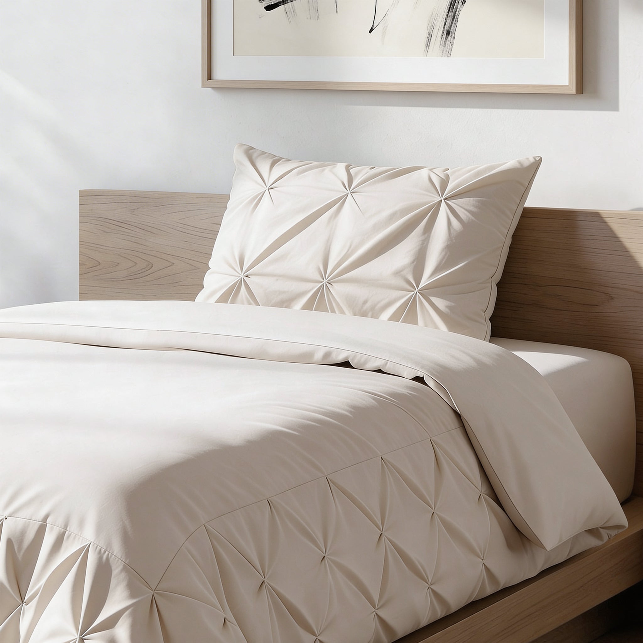 Sleeptime Border Pintuck Dekbedovertrek - Beige - Velvet