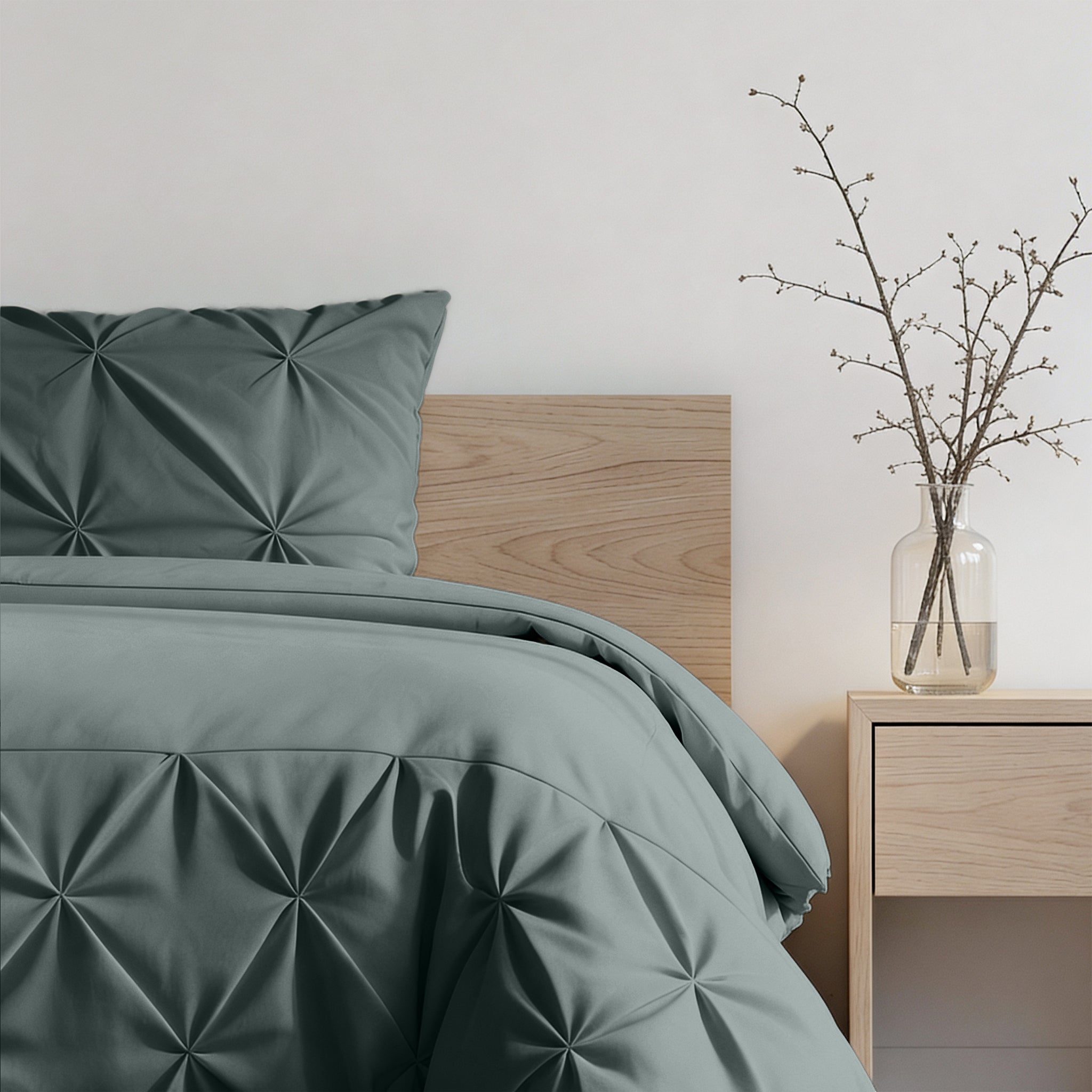 Sleeptime Border Pintuck Dekbedovertrek - Groen - Velvet