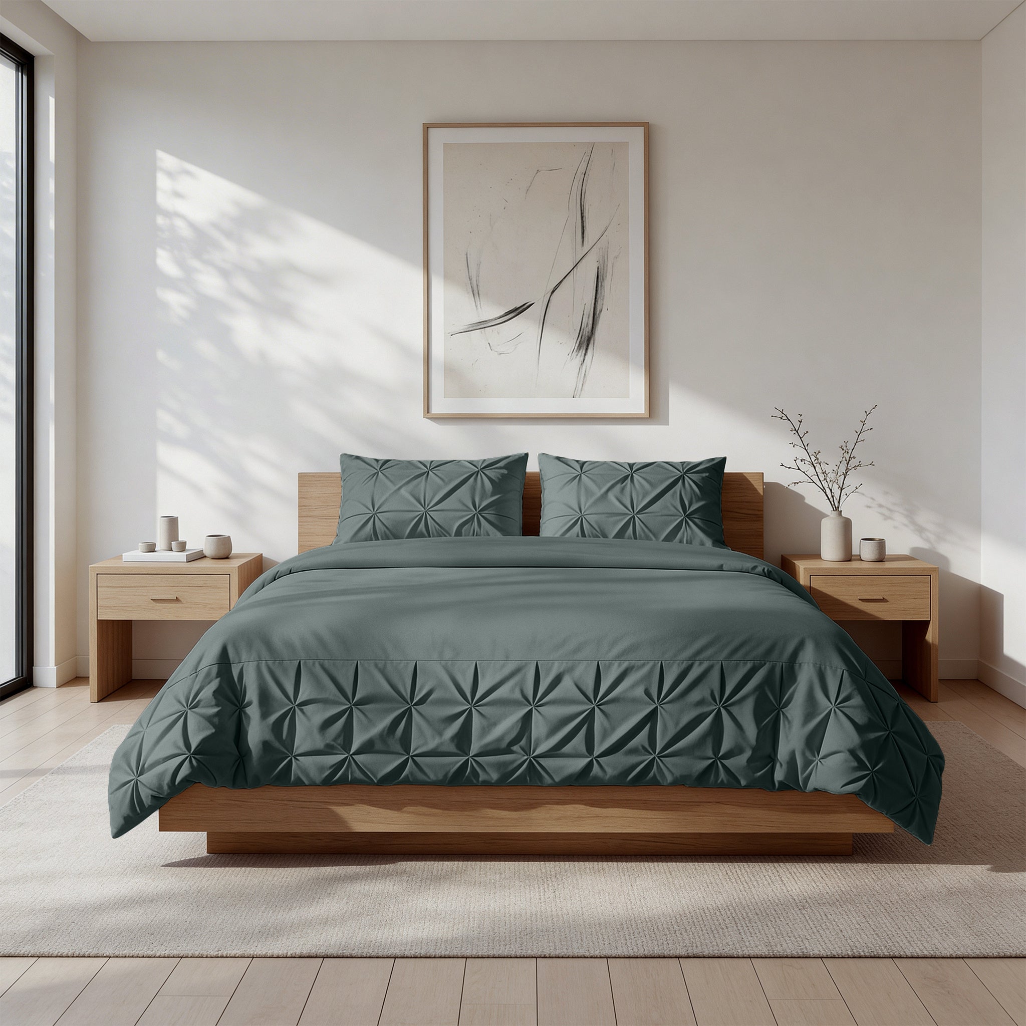 Sleeptime Border Pintuck Dekbedovertrek - Groen - Velvet