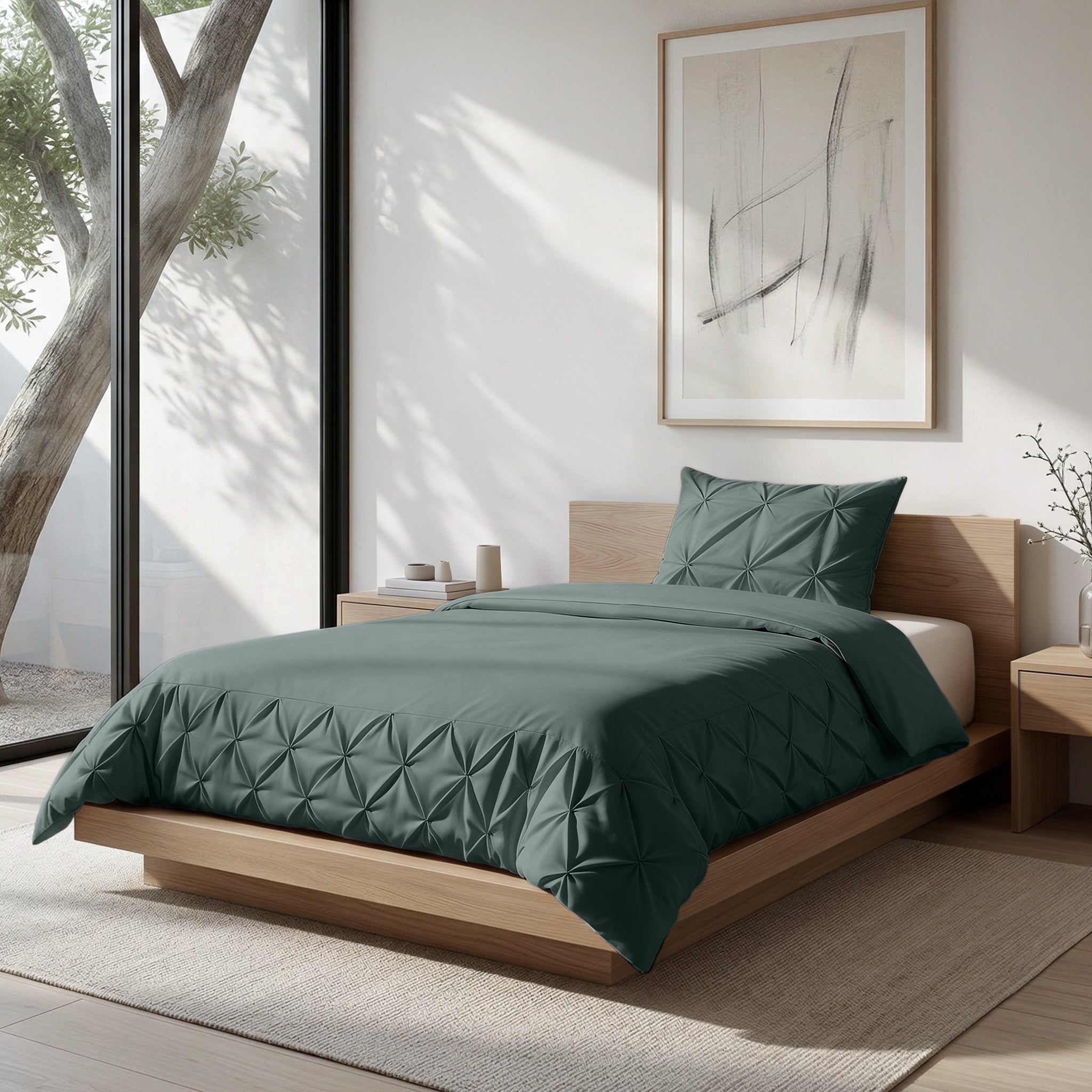 Sleeptime Border Pintuck Dekbedovertrek - Groen - Velvet