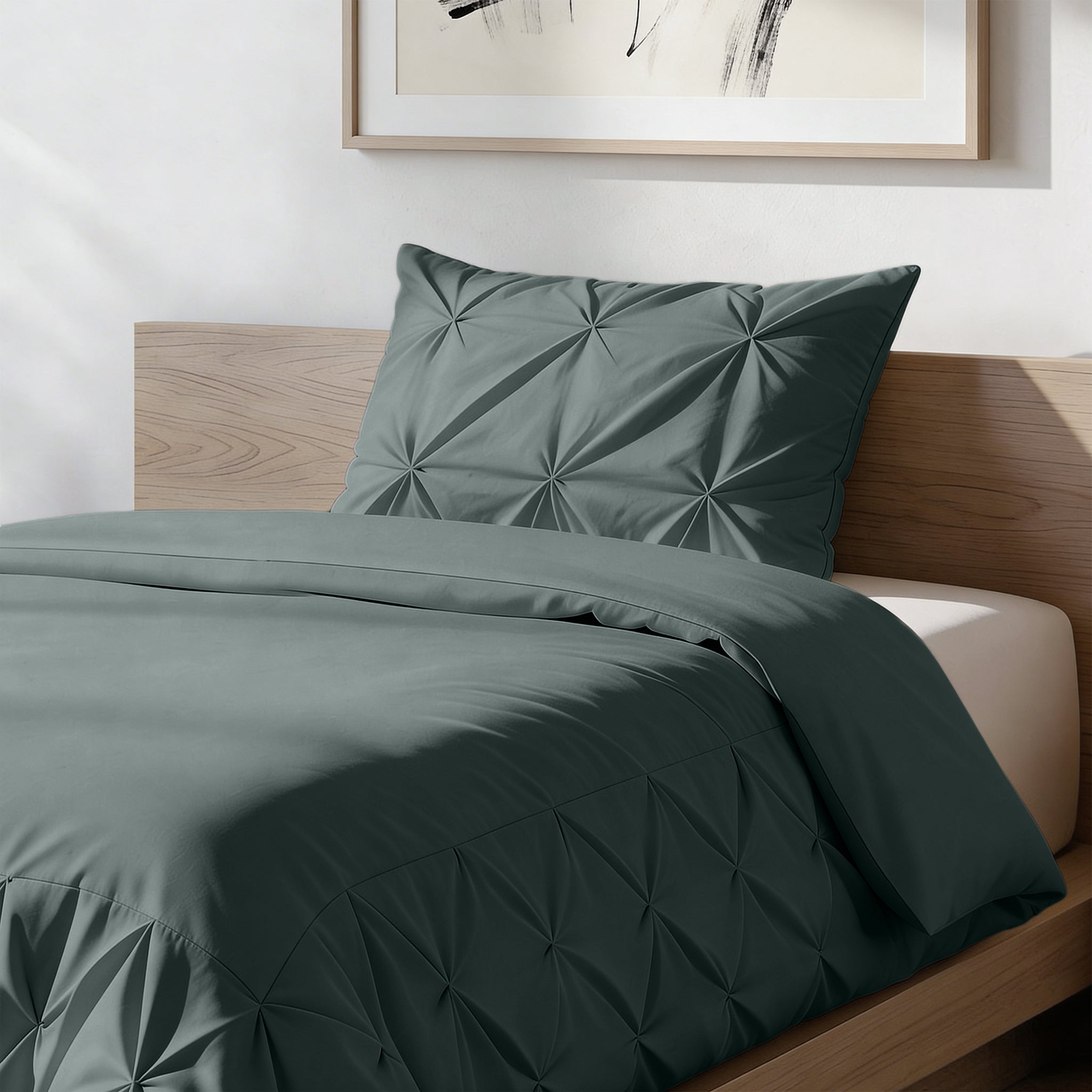 Sleeptime Border Pintuck Dekbedovertrek - Groen - Velvet