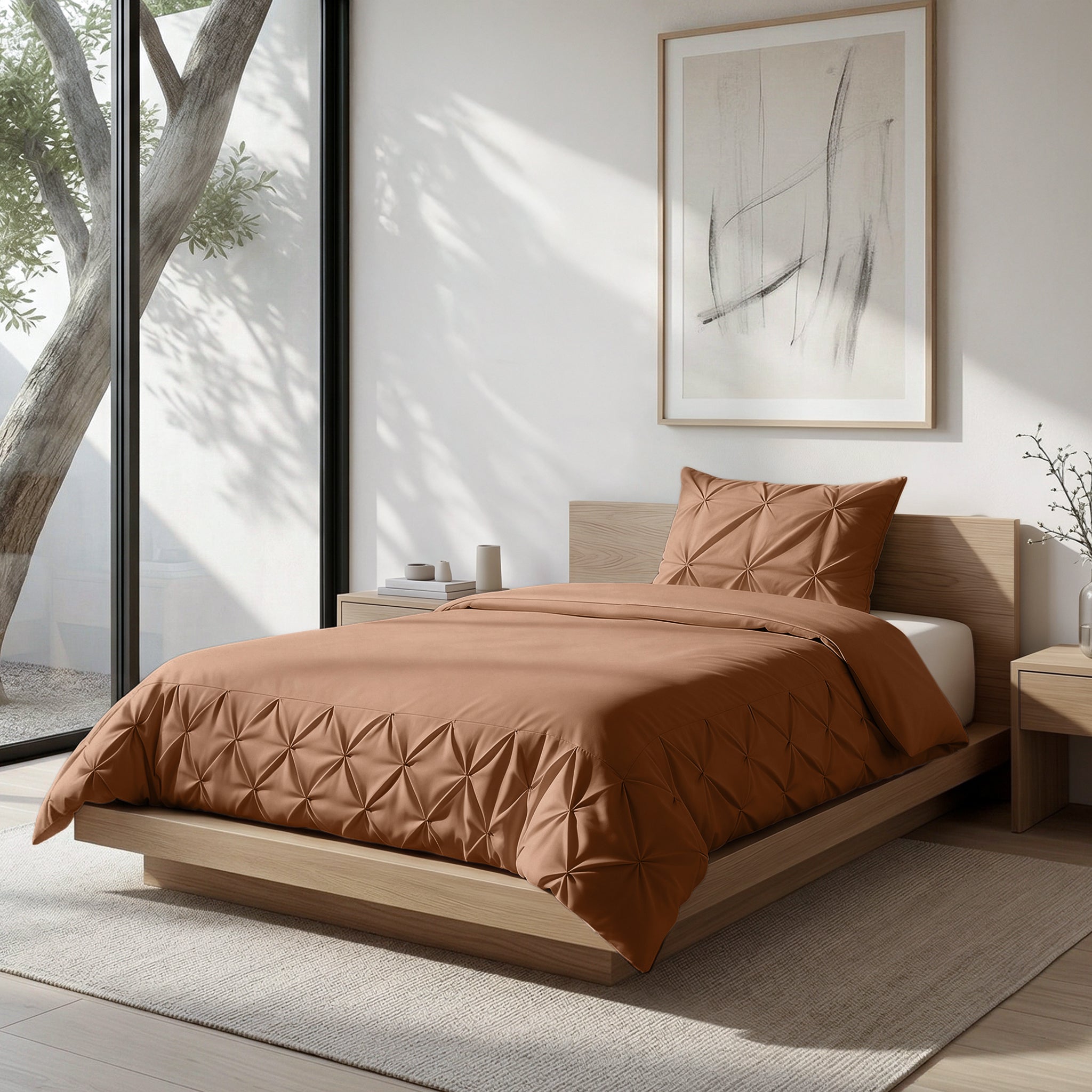 Sleeptime Border Pintuck Dekbedovertrek - Mocha Moose - Velvet