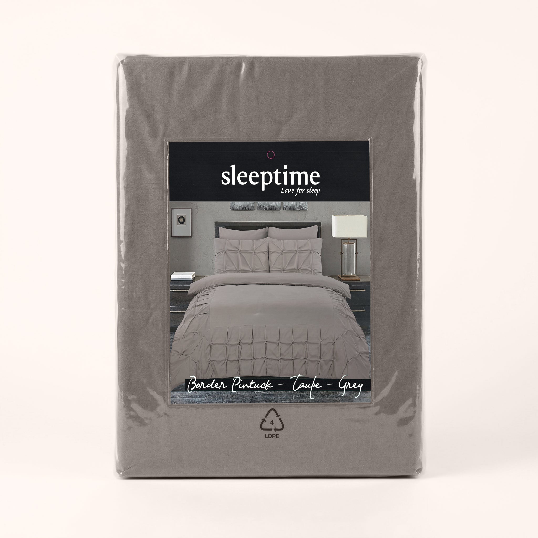 Sleeptime Border Pintuck Dekbedovertrek - Taupe/Grijs - Velvet