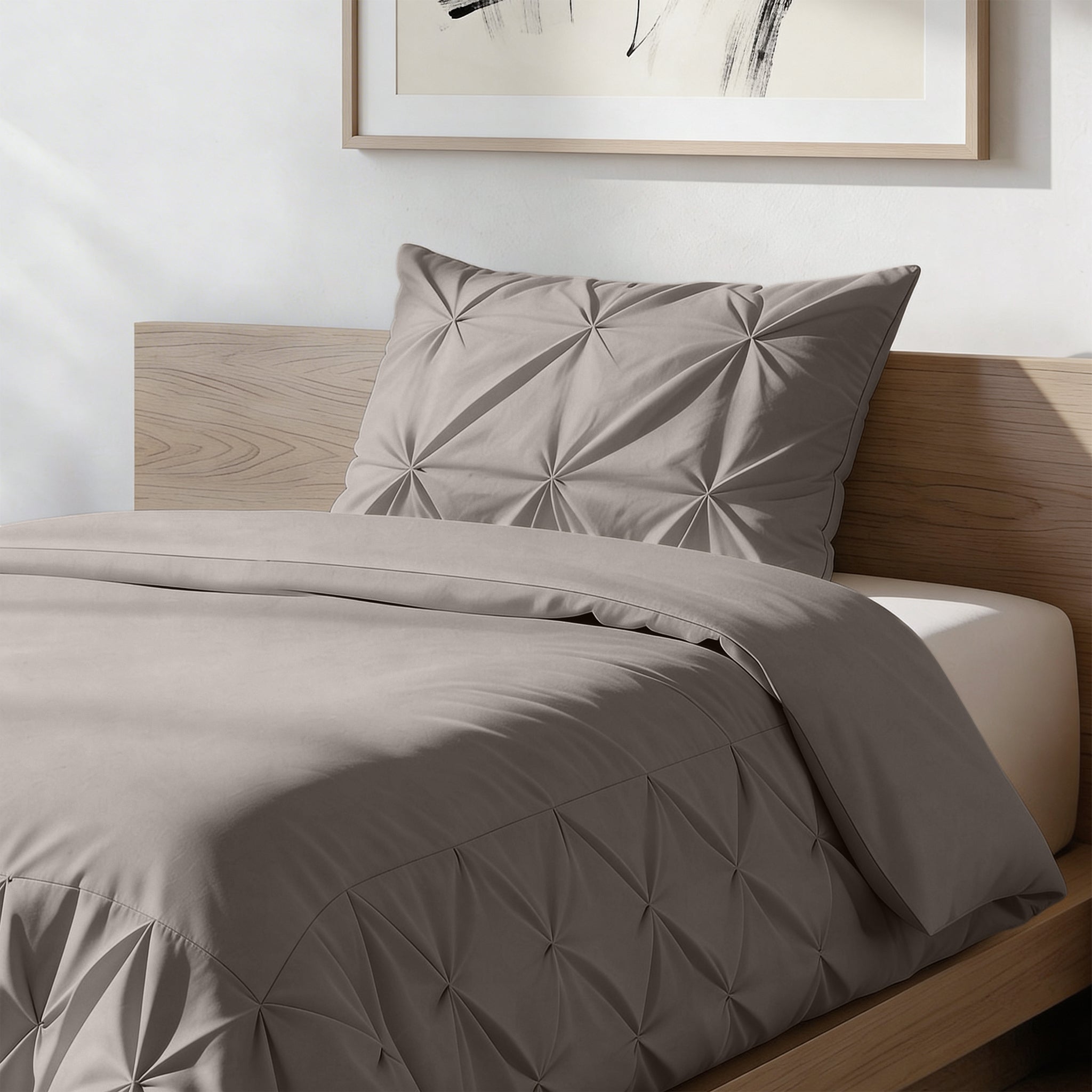 Sleeptime Border Pintuck Dekbedovertrek - Taupe/Grijs - Velvet