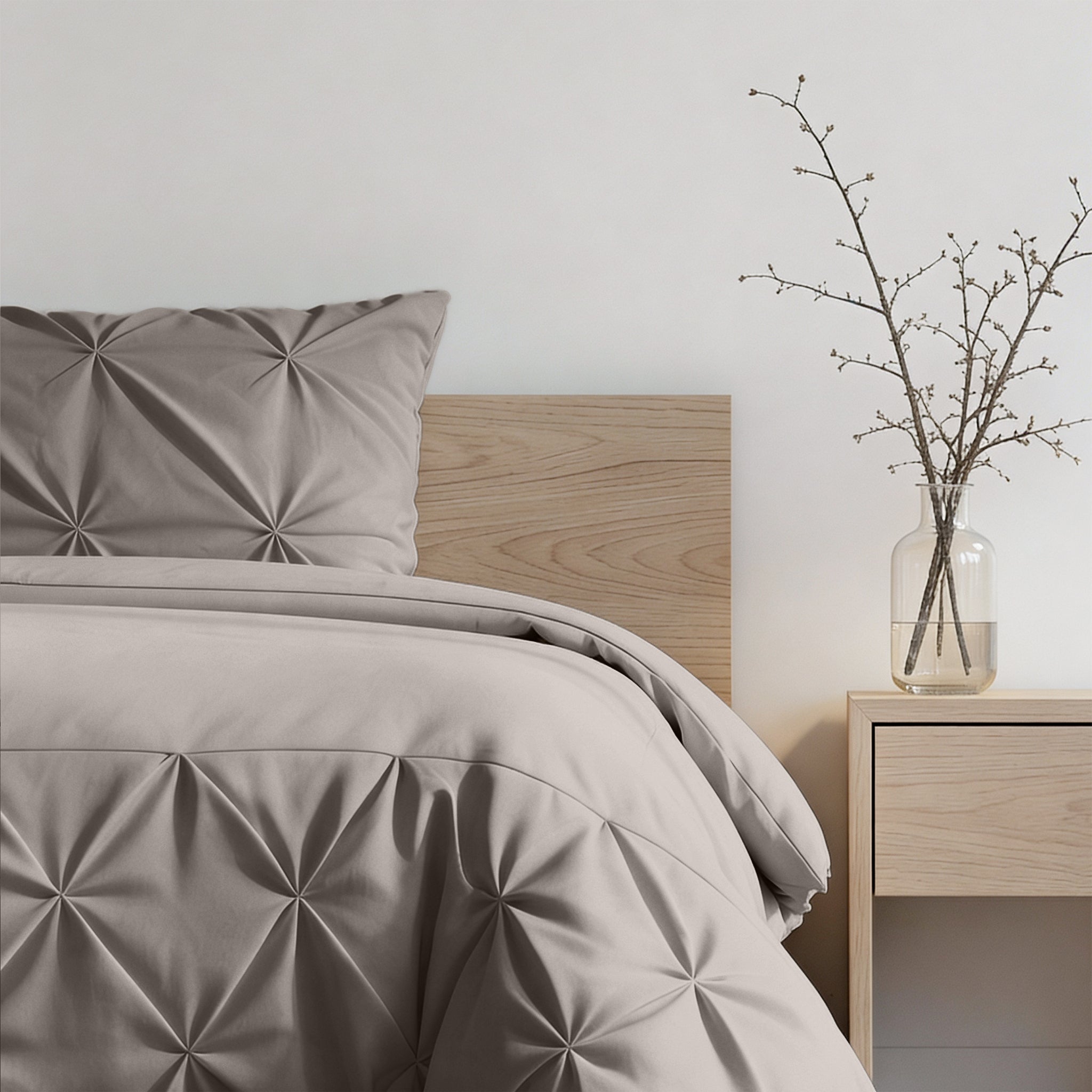 Sleeptime Border Pintuck Dekbedovertrek - Taupe/Grijs - Velvet