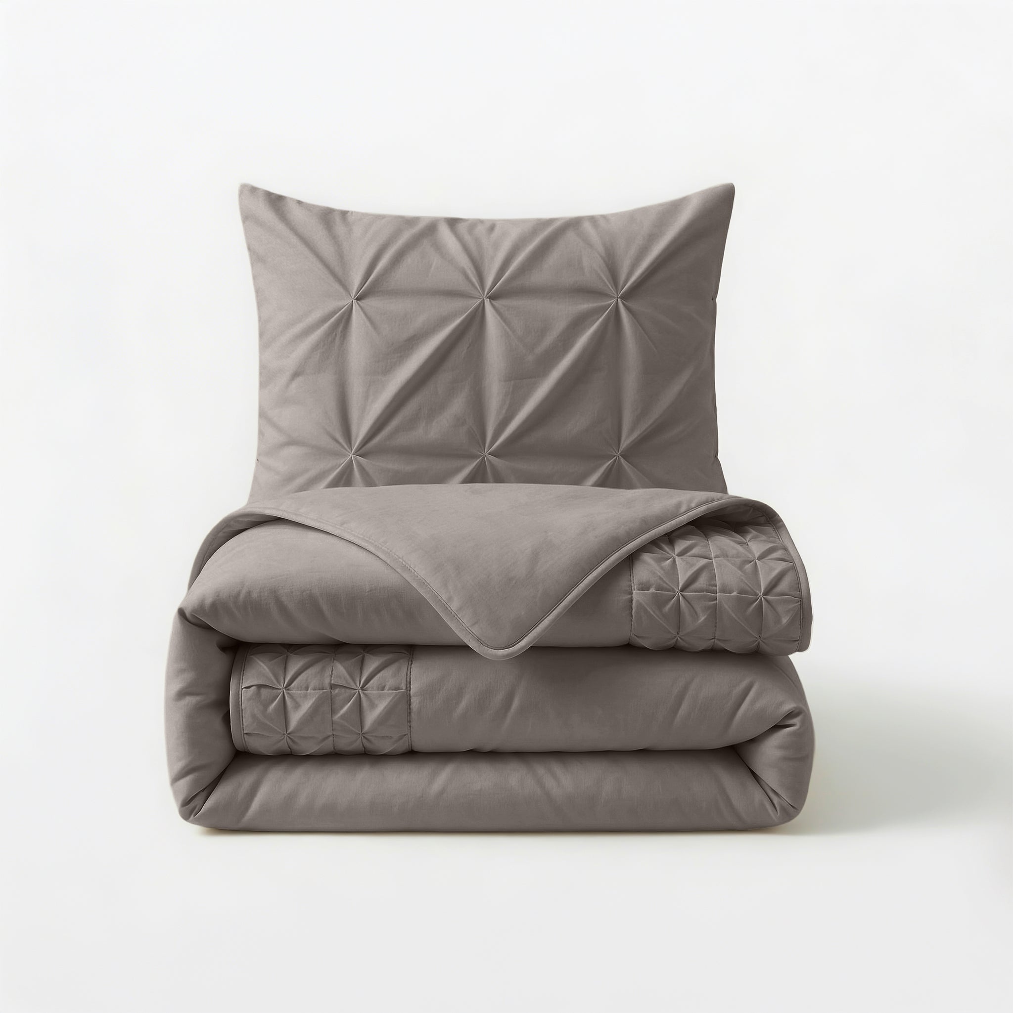 Sleeptime Border Pintuck Dekbedovertrek - Taupe/Grijs - Velvet