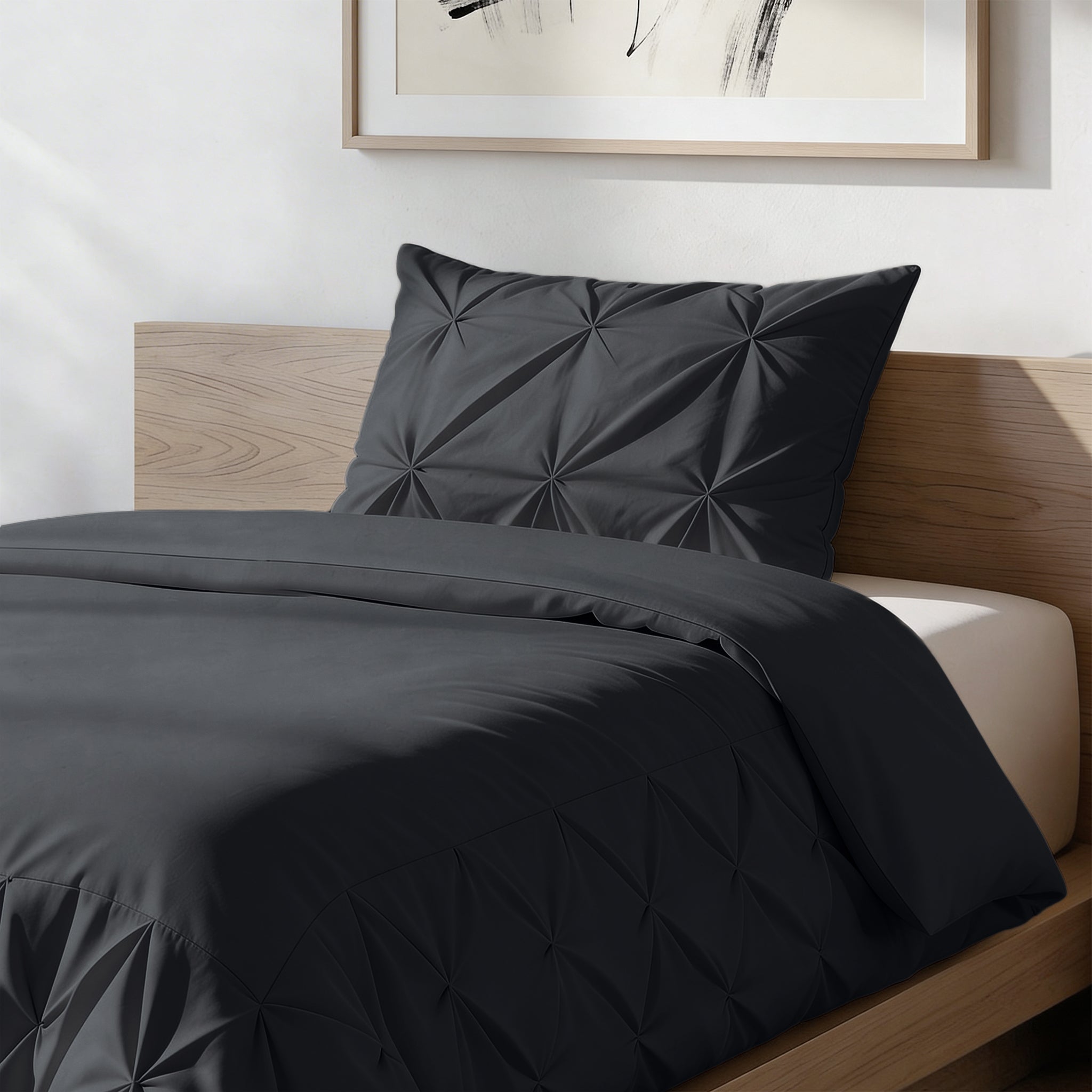Sleeptime Border Pintuck Dekbedovertrek - Zwart - Velvet