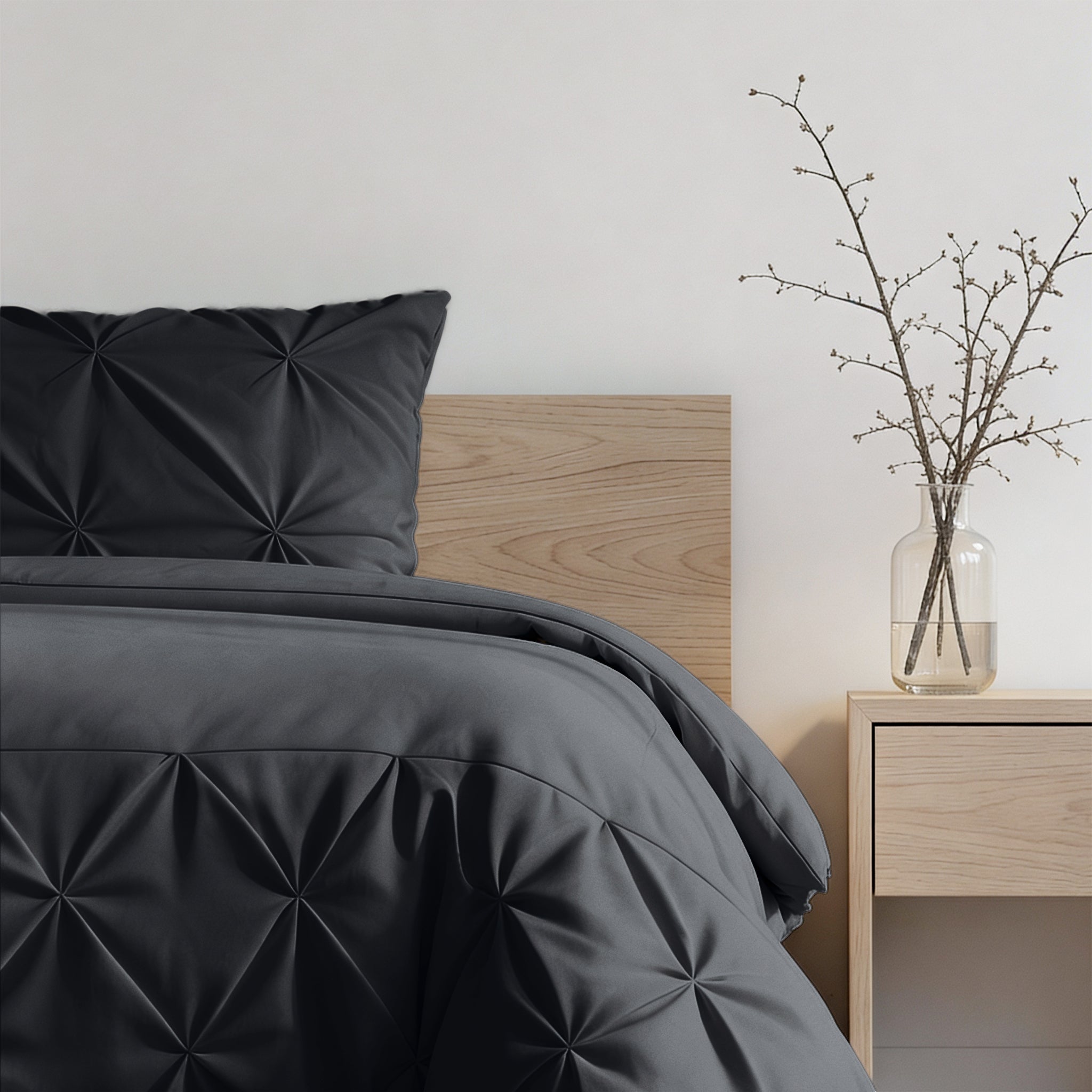 Sleeptime Border Pintuck Dekbedovertrek - Zwart - Velvet