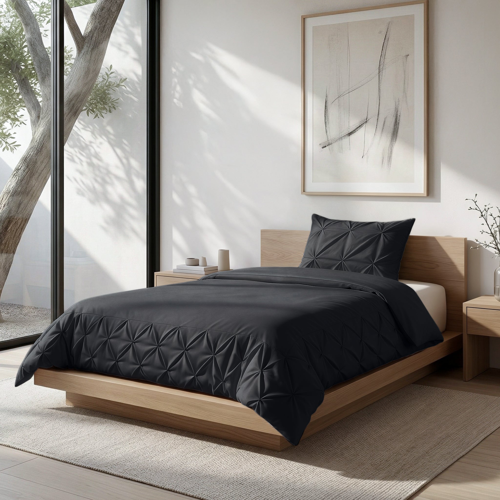 Sleeptime Border Pintuck Dekbedovertrek - Zwart - Velvet