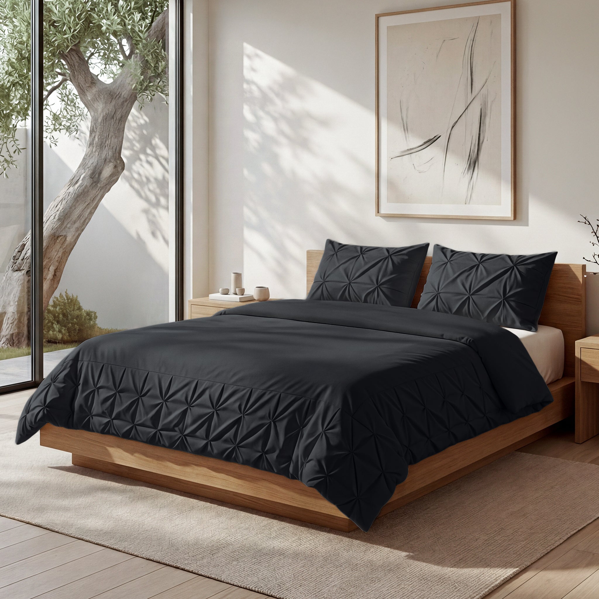 Sleeptime Border Pintuck Dekbedovertrek - Zwart - Velvet