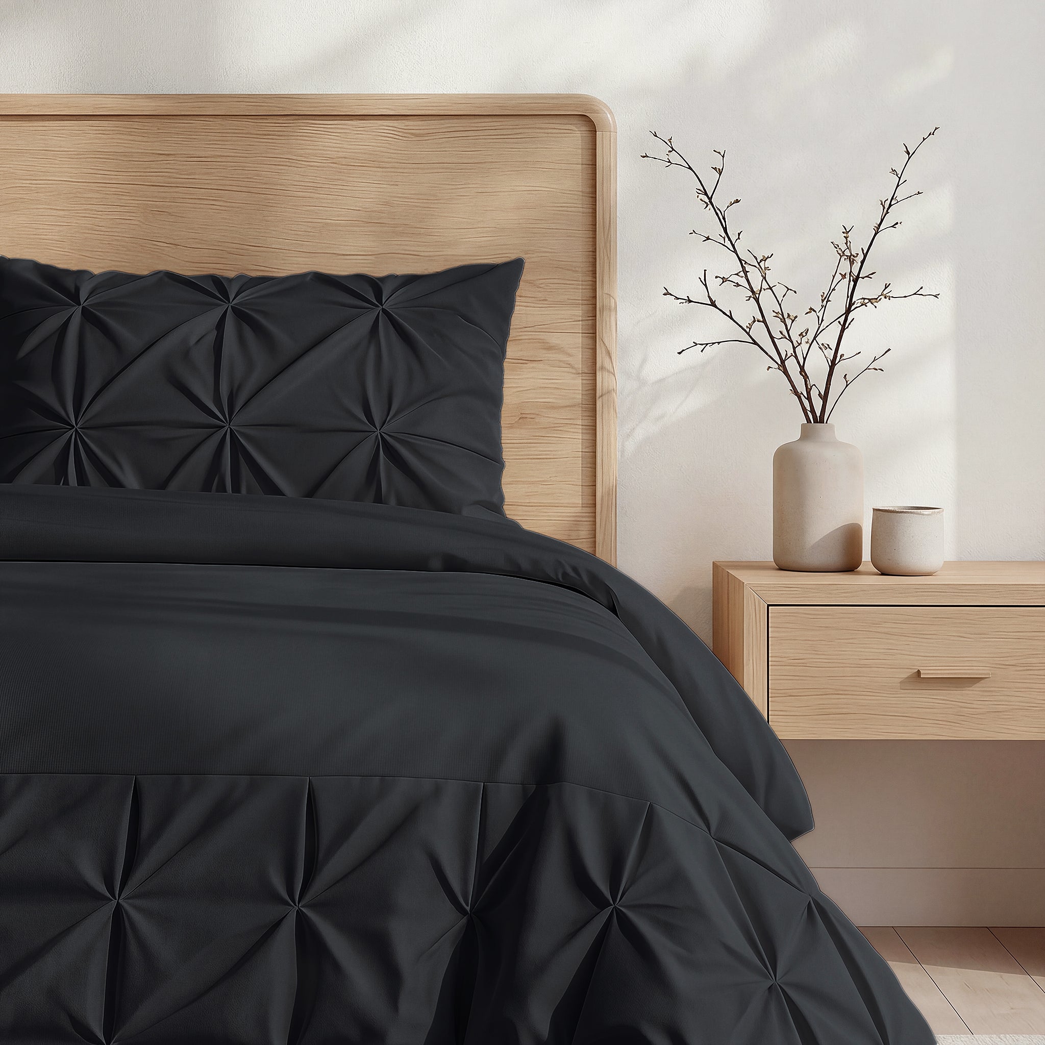 Sleeptime Border Pintuck Dekbedovertrek - Zwart - Velvet
