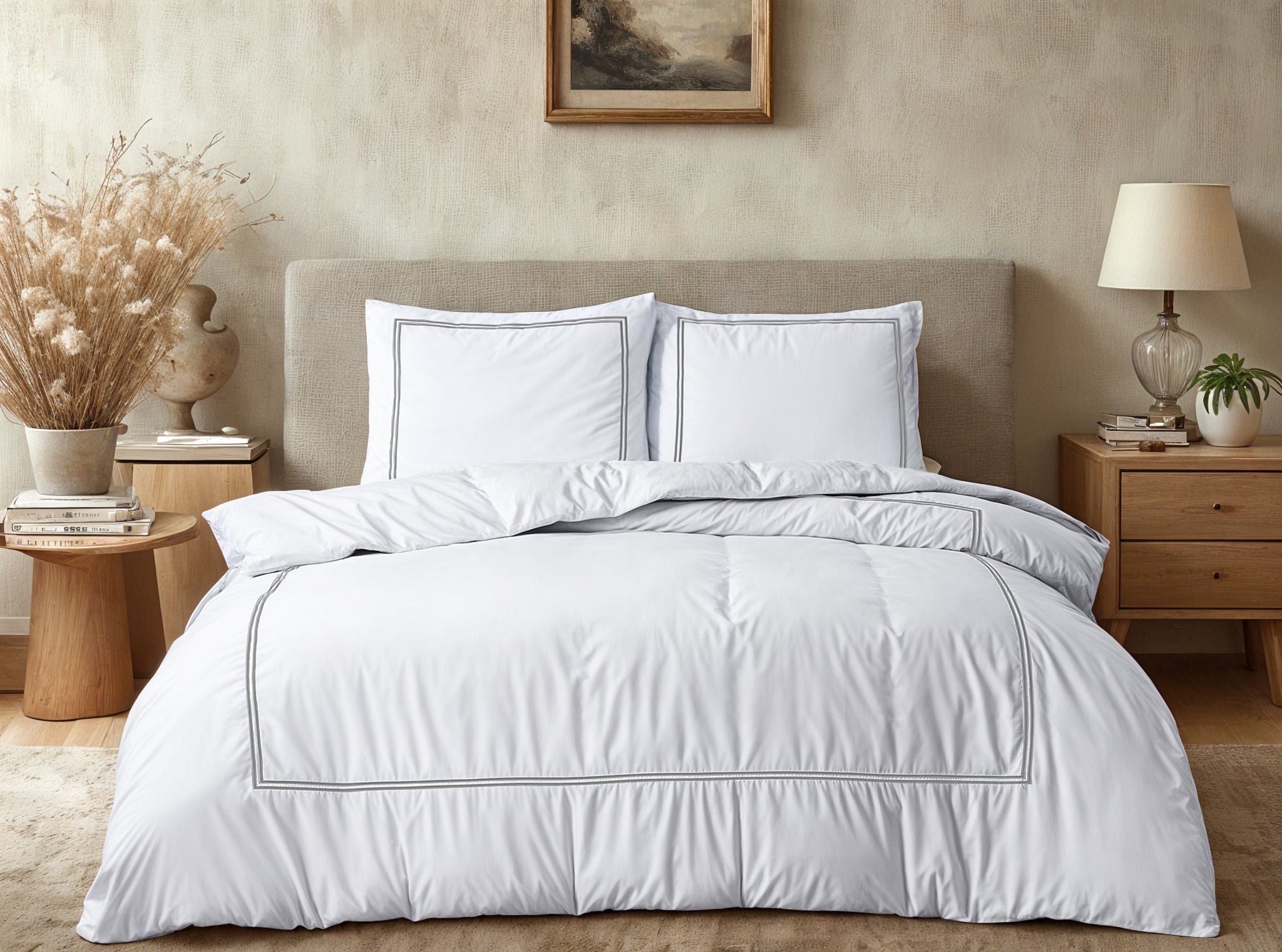 Brata Duvet Cover White/Grey - Fine woven cotton - Up to 260 long - Hotel chic design
