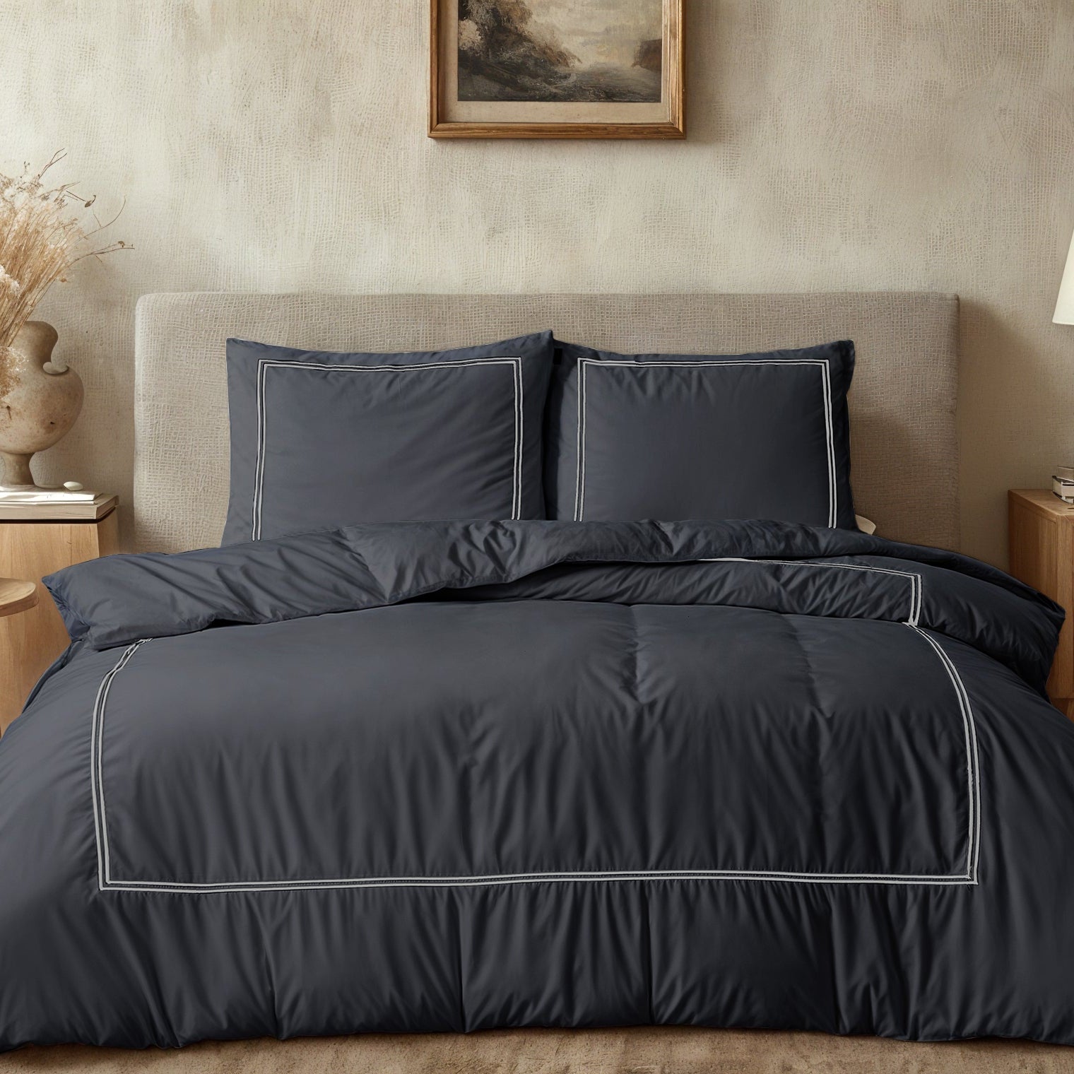 Brata Dekbedovertrek - Zwart/Grijs - 100% Katoen Percale