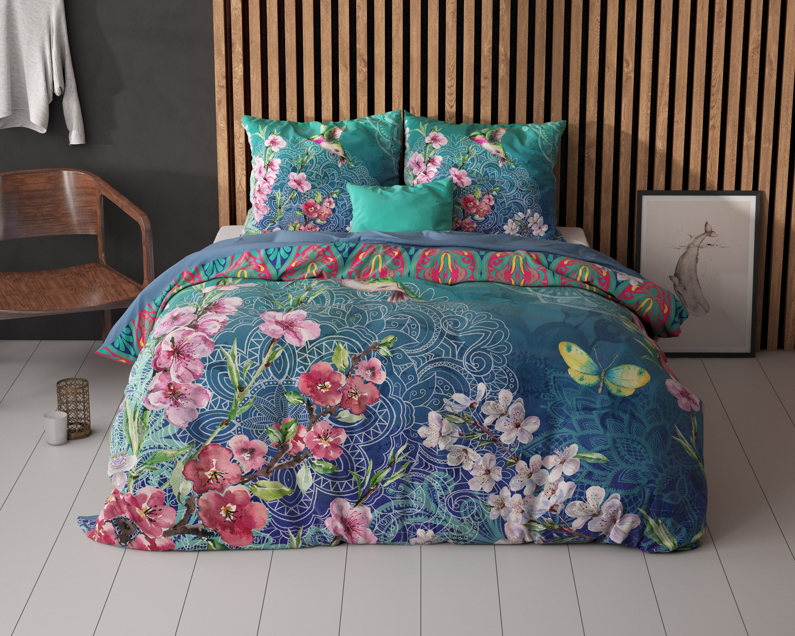 Brenda Dekbedovertrek Blauw - Ademend katoen - Trendy designs - Met drukknopen