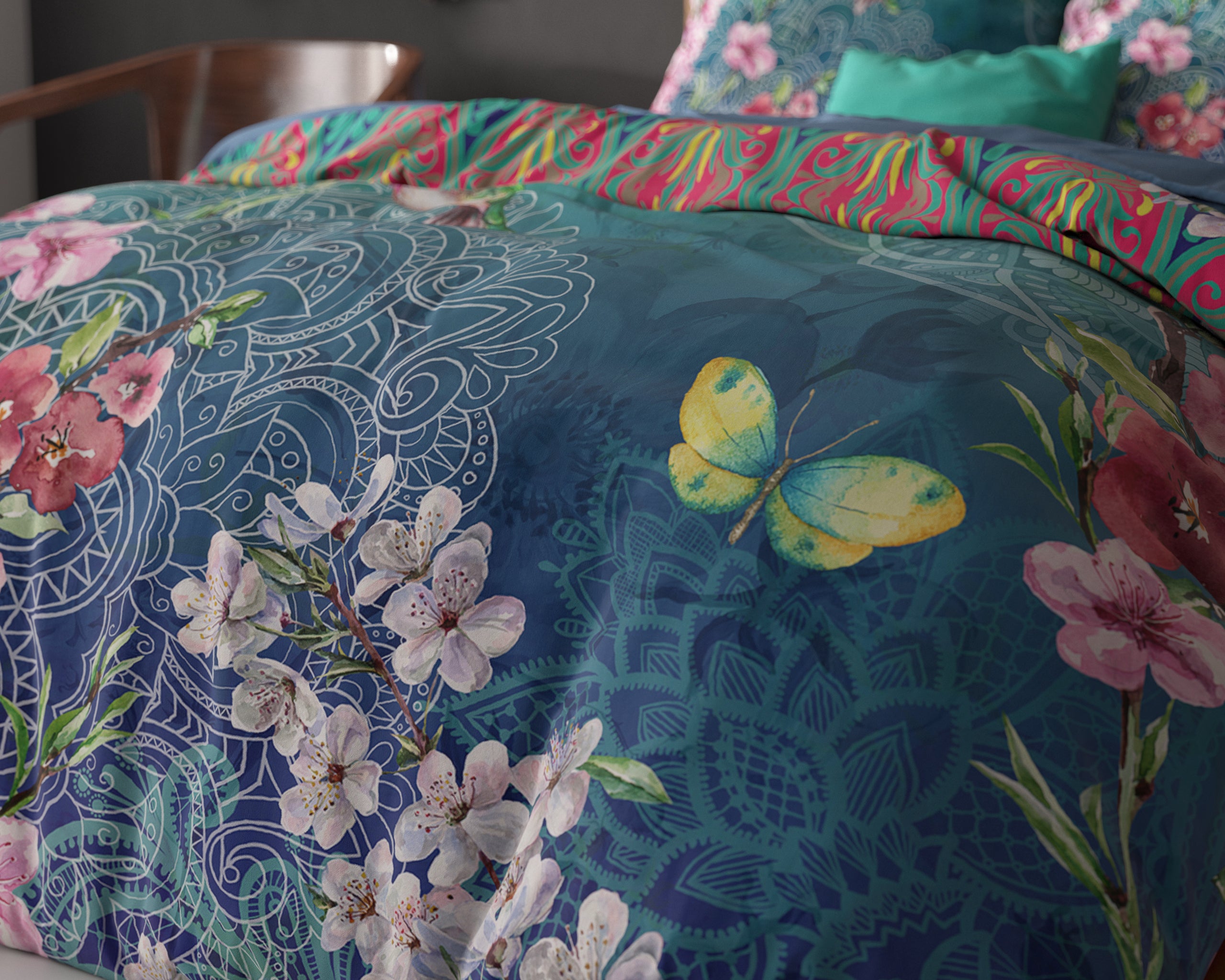 Brenda Dekbedovertrek Blauw - Ademend katoen - Trendy designs - Met drukknopen