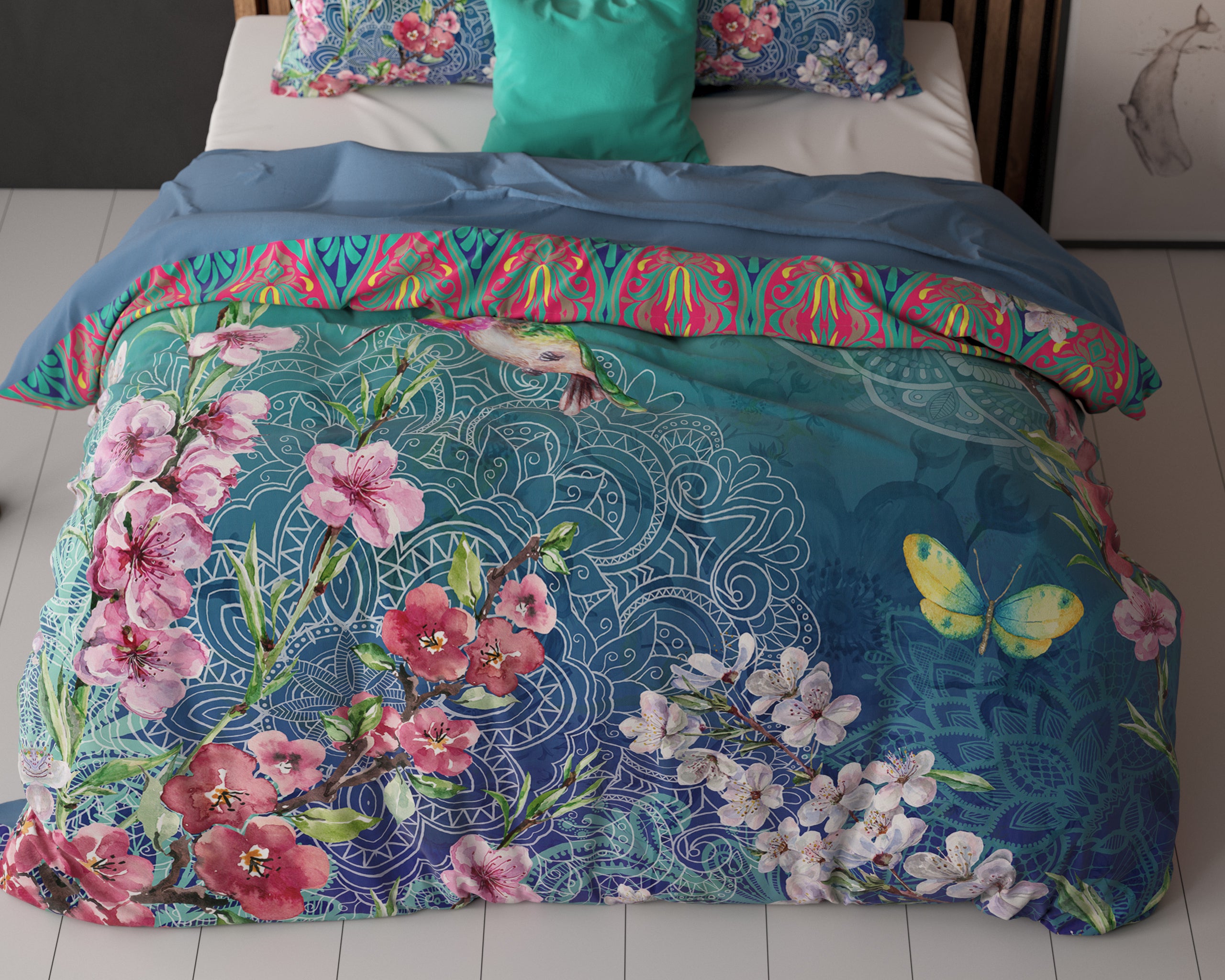 Brenda Dekbedovertrek Blauw - Ademend katoen - Trendy designs - Met drukknopen