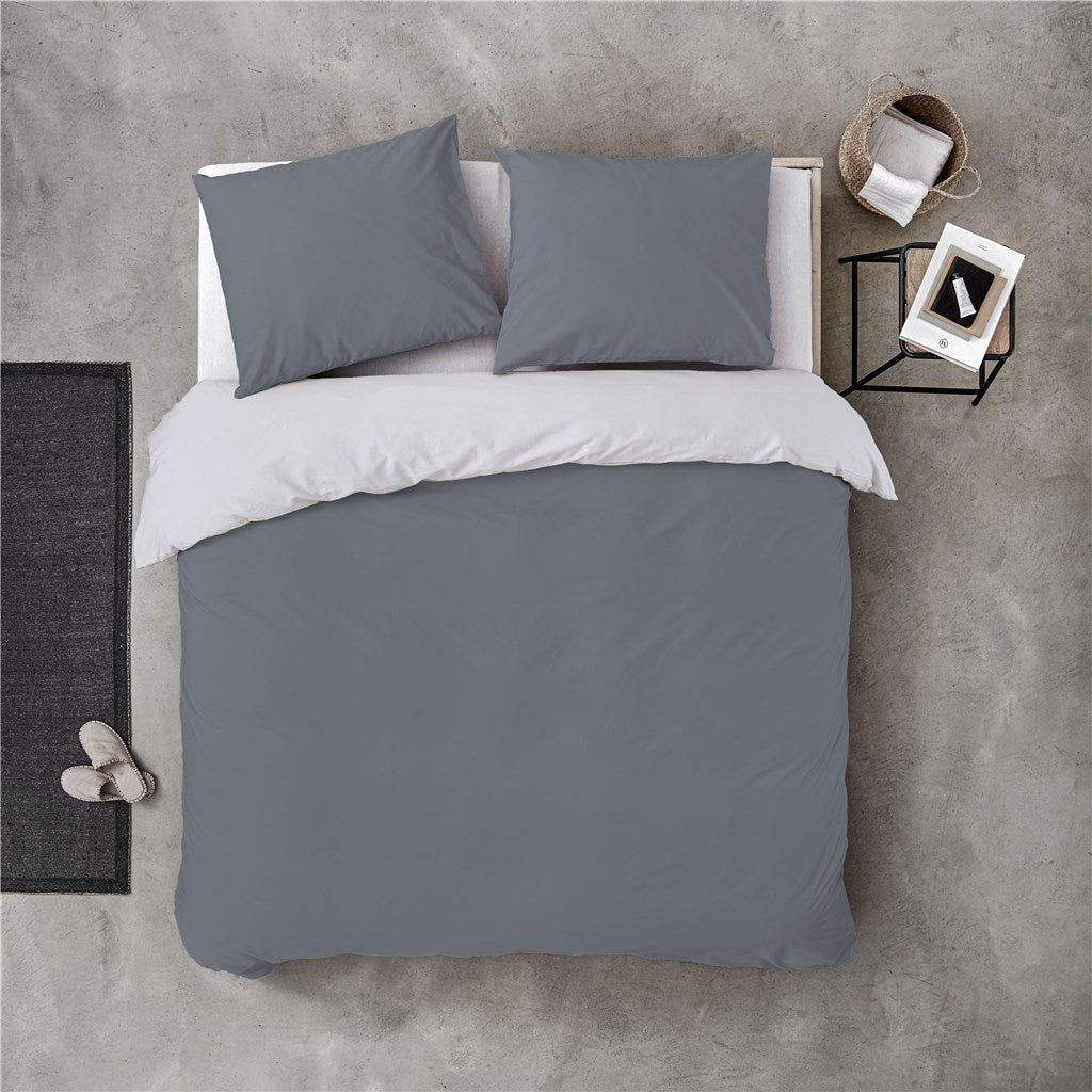 Byrklund Dekbedovertrek Side Way - Grijs / Wit - 100% Katoen
