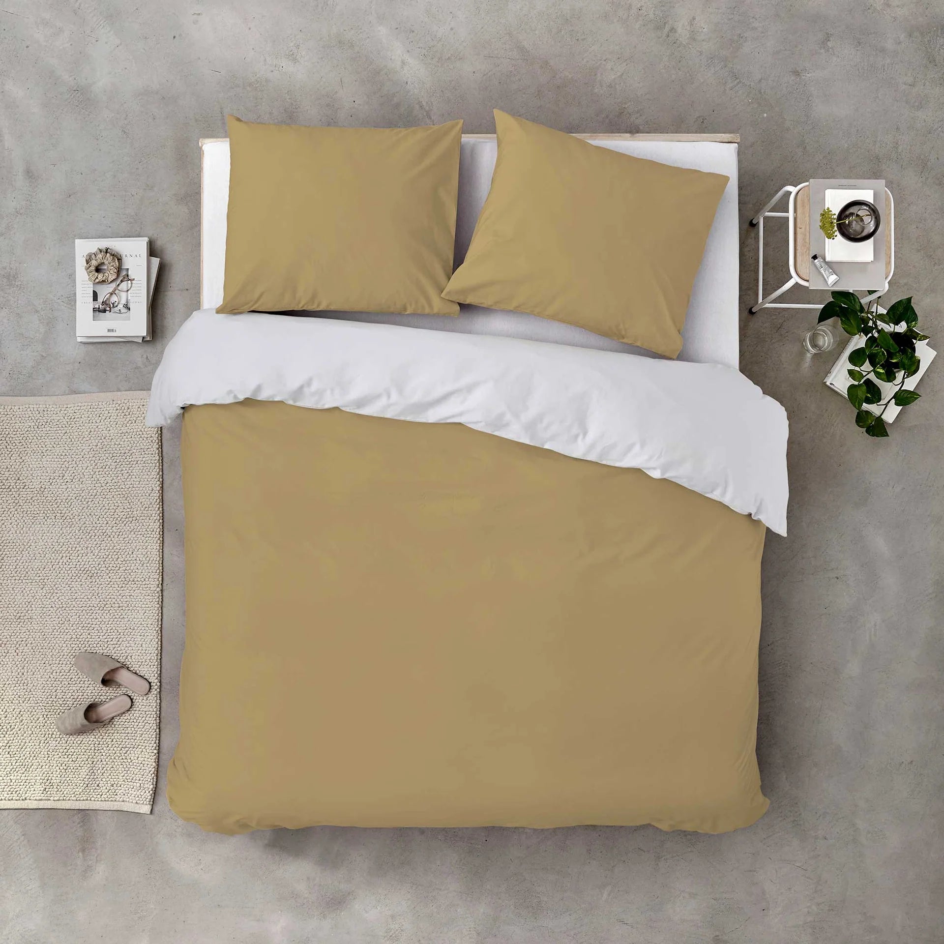 Byrklund Dekbedovertrek Side Way - Okergeel / Wit - 100% Katoen