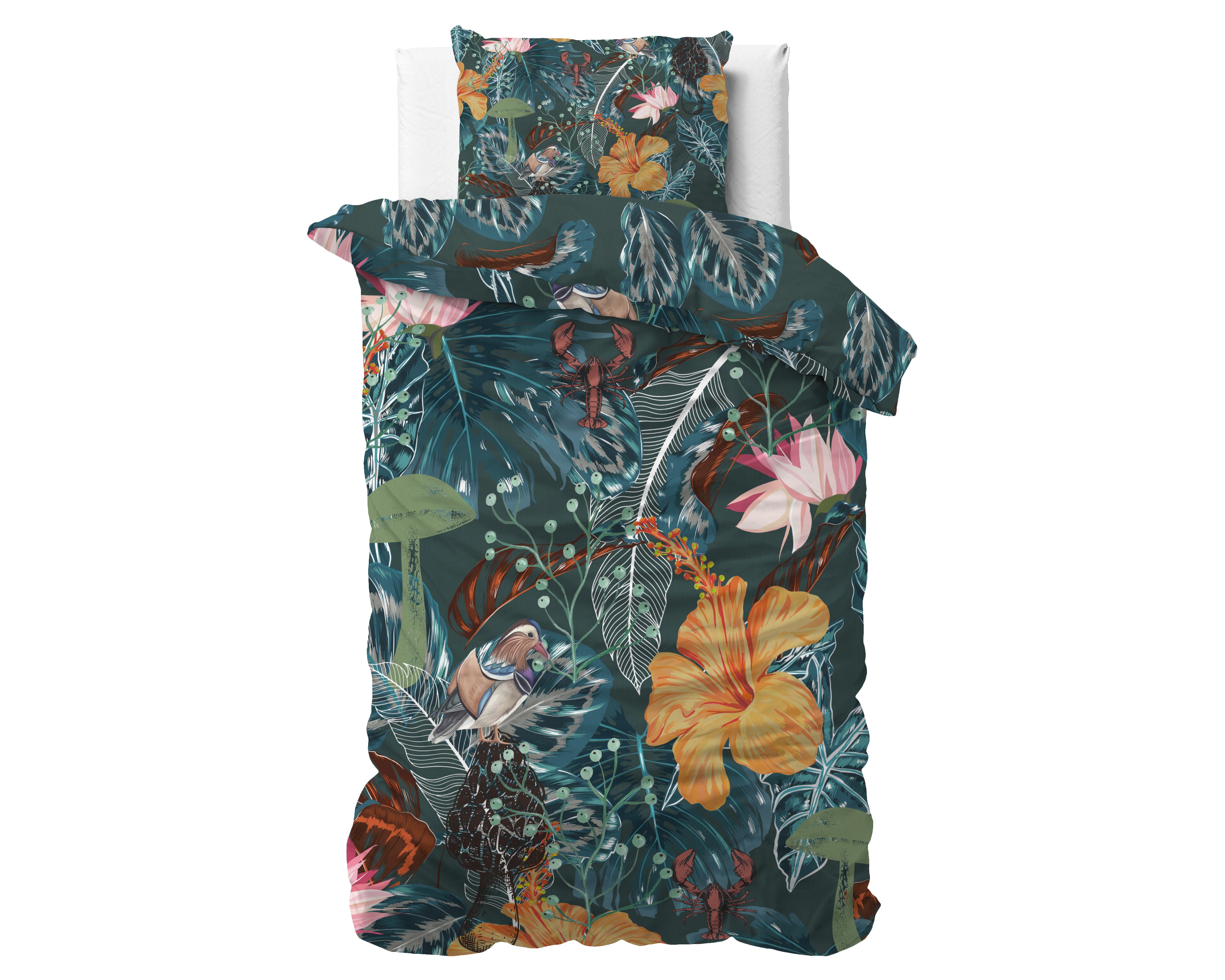 Calanthe Groen Dekbedovertrek - Luxe Satijn - Hoge kwaliteit - Trendy prints