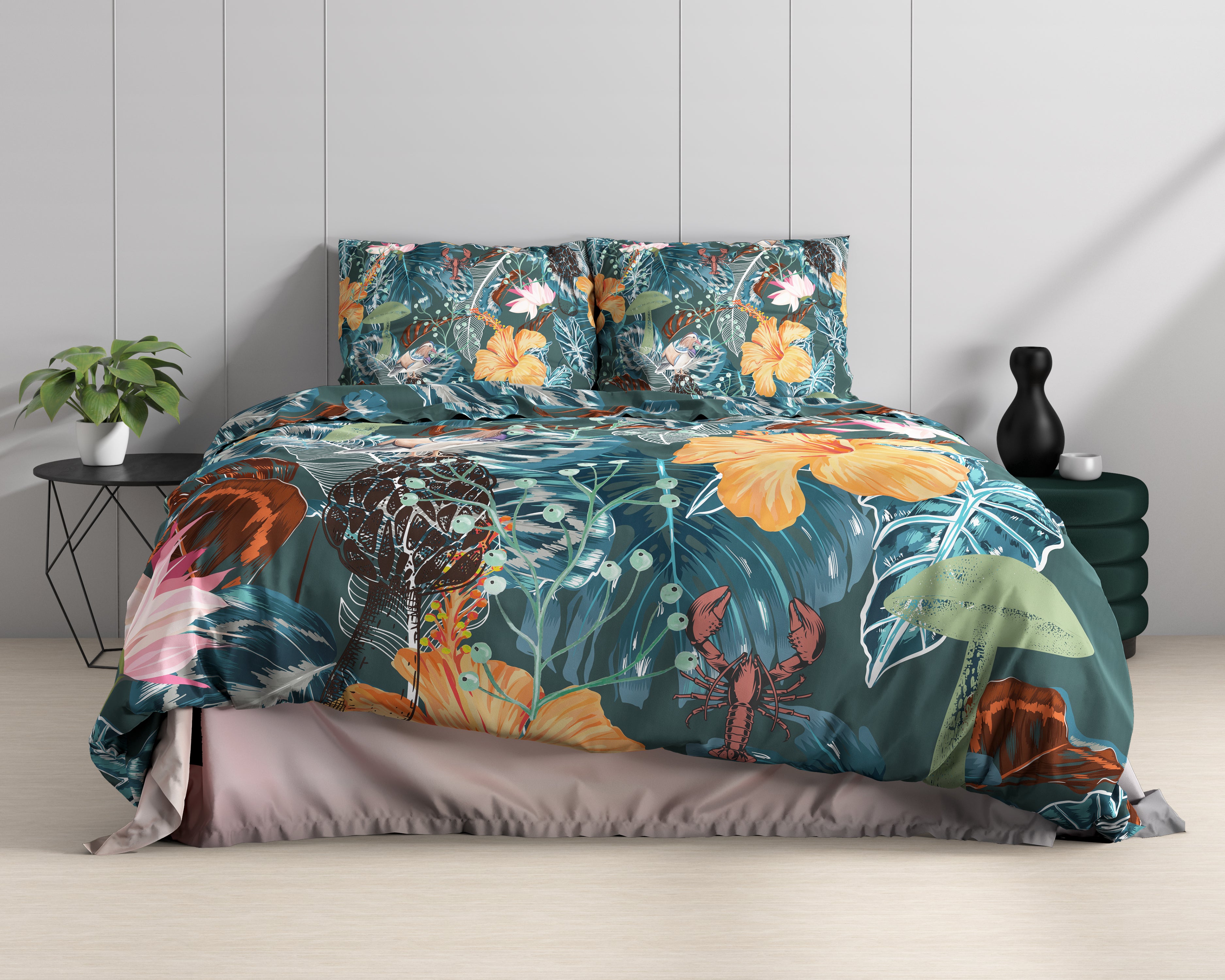 Calanthe Groen Dekbedovertrek - Luxe Satijn - Hoge kwaliteit - Trendy prints