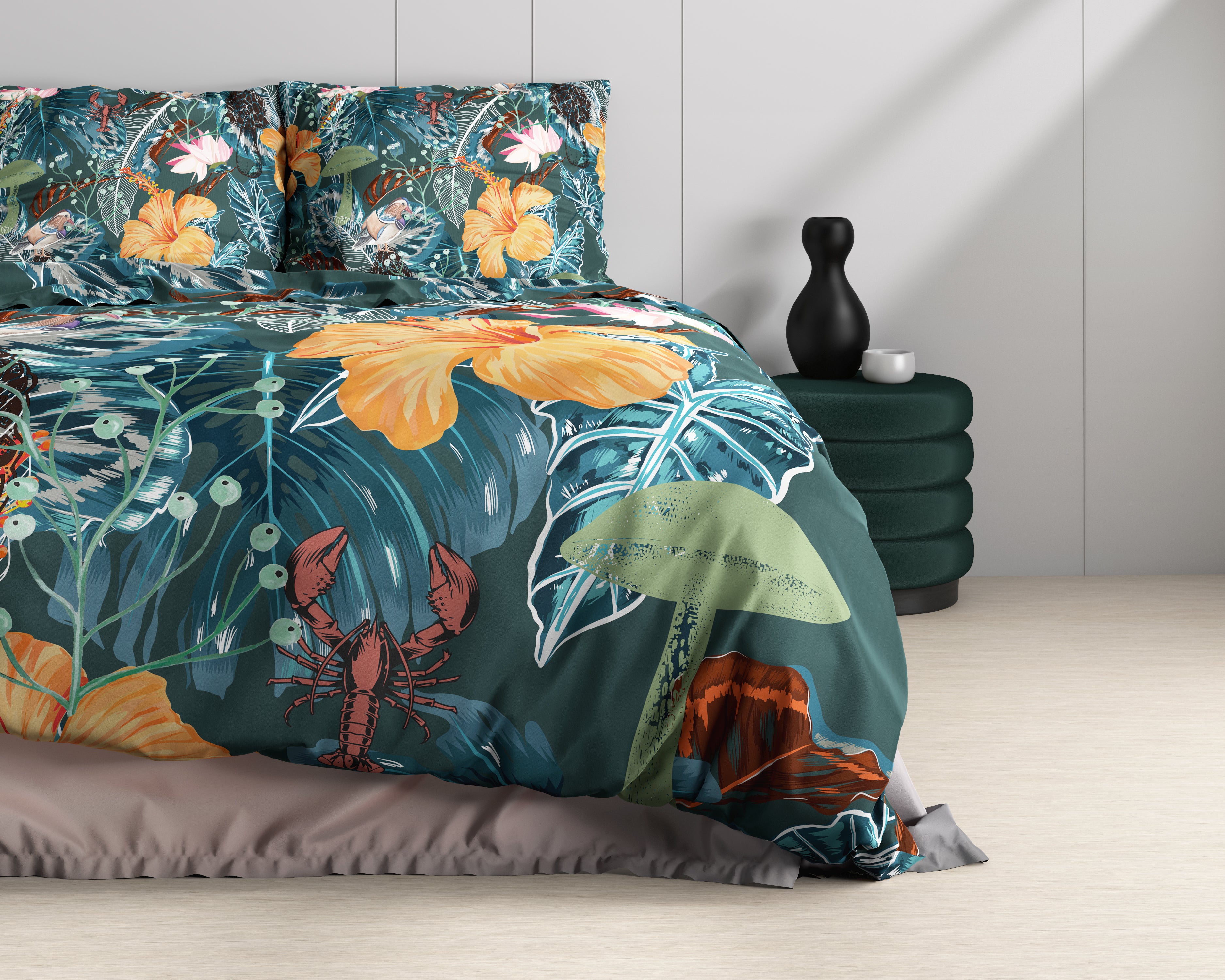 Calanthe Groen Dekbedovertrek - Luxe Satijn - Hoge kwaliteit - Trendy prints