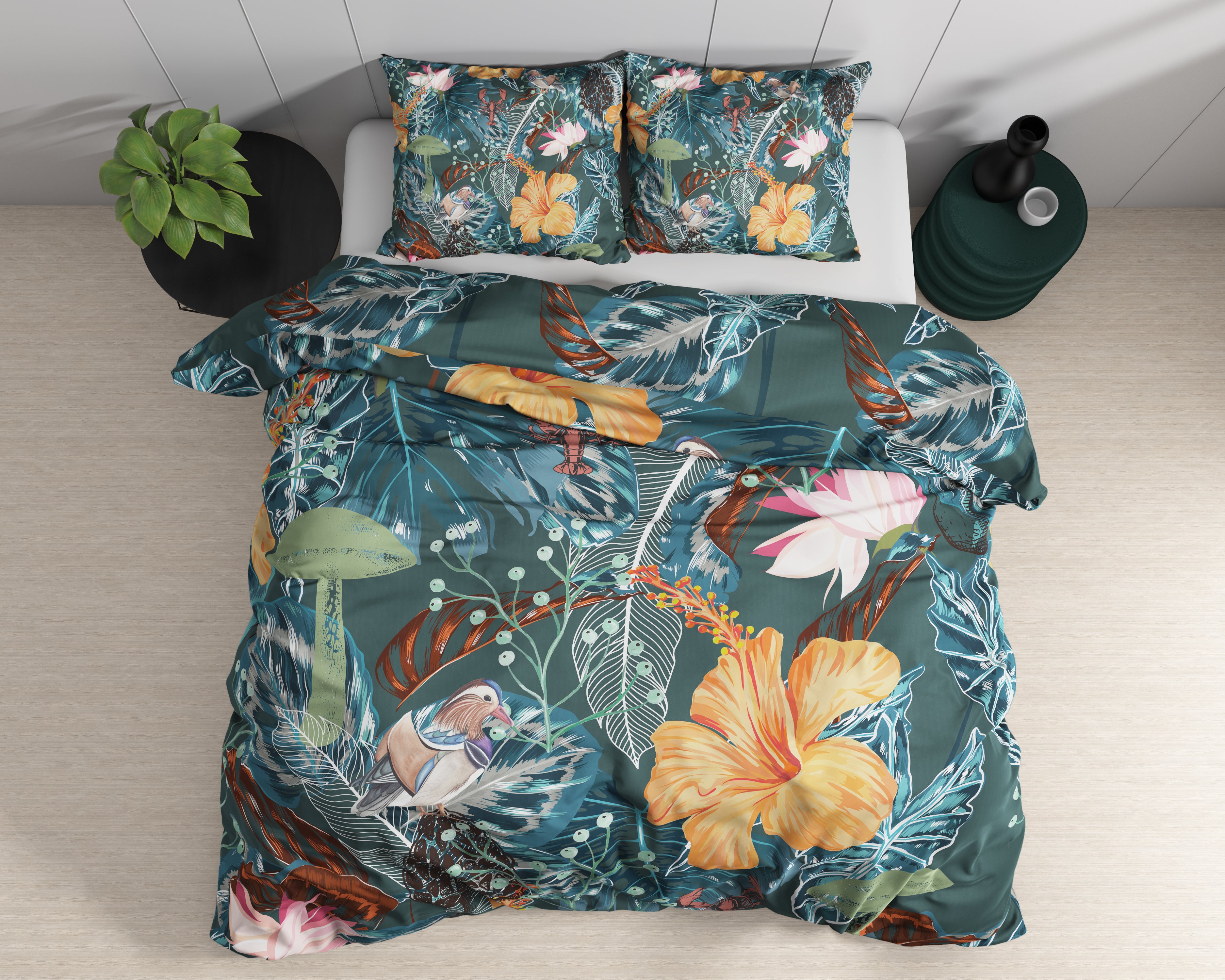 Calanthe Groen Dekbedovertrek - Luxe Satijn - Hoge kwaliteit - Trendy prints