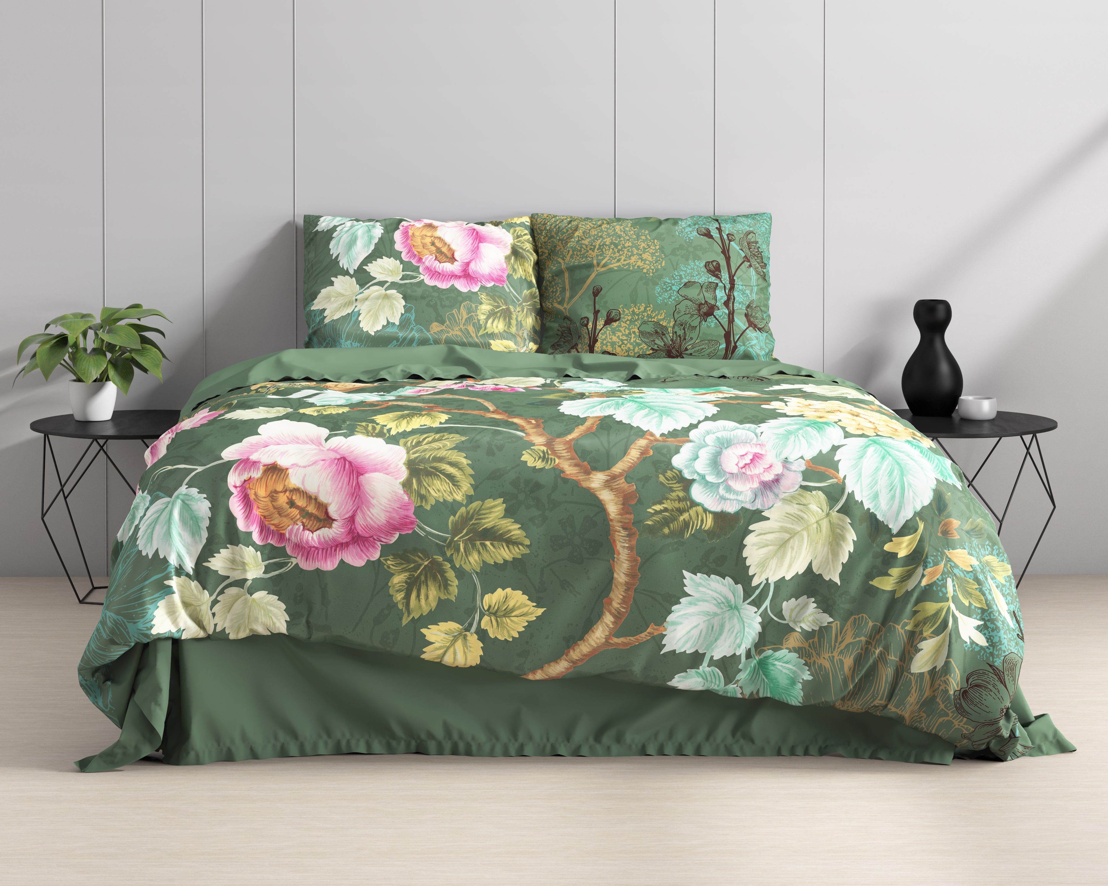 Chanda Olijf groen Katoenen Dekbedovertrek