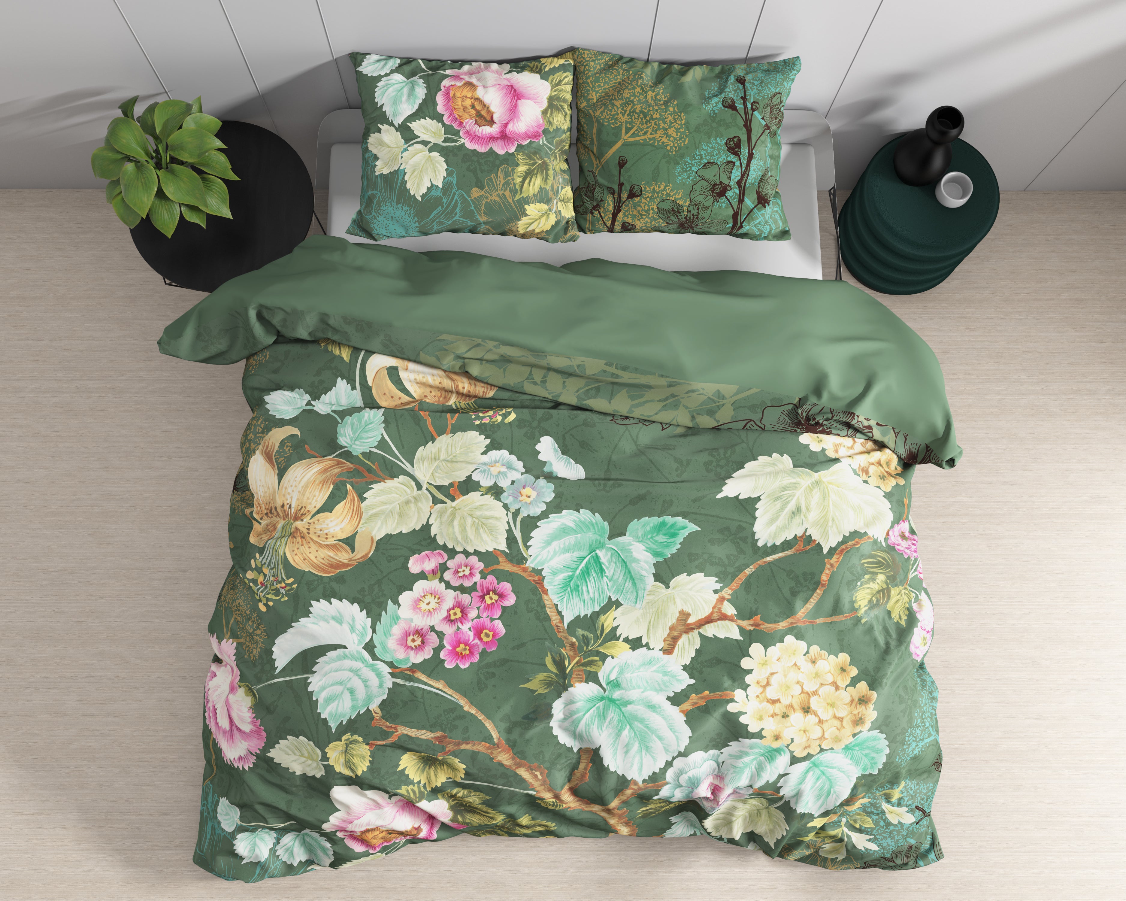 Chanda Olijf groen Katoenen Dekbedovertrek