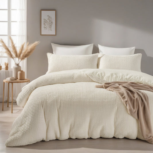 Check teddy Beige Dekbedovertrek - Knuffelende nachtrust - Zacht en warm - Nieuwe Teddy design