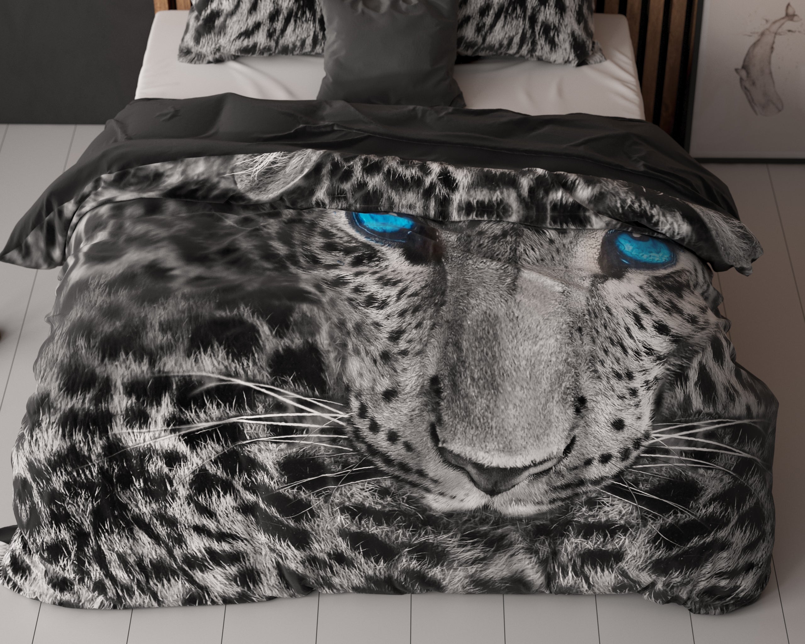 Cheetah Dekbedovertrek Grijs - Ademend katoen - Trendy designs - Met drukknopen