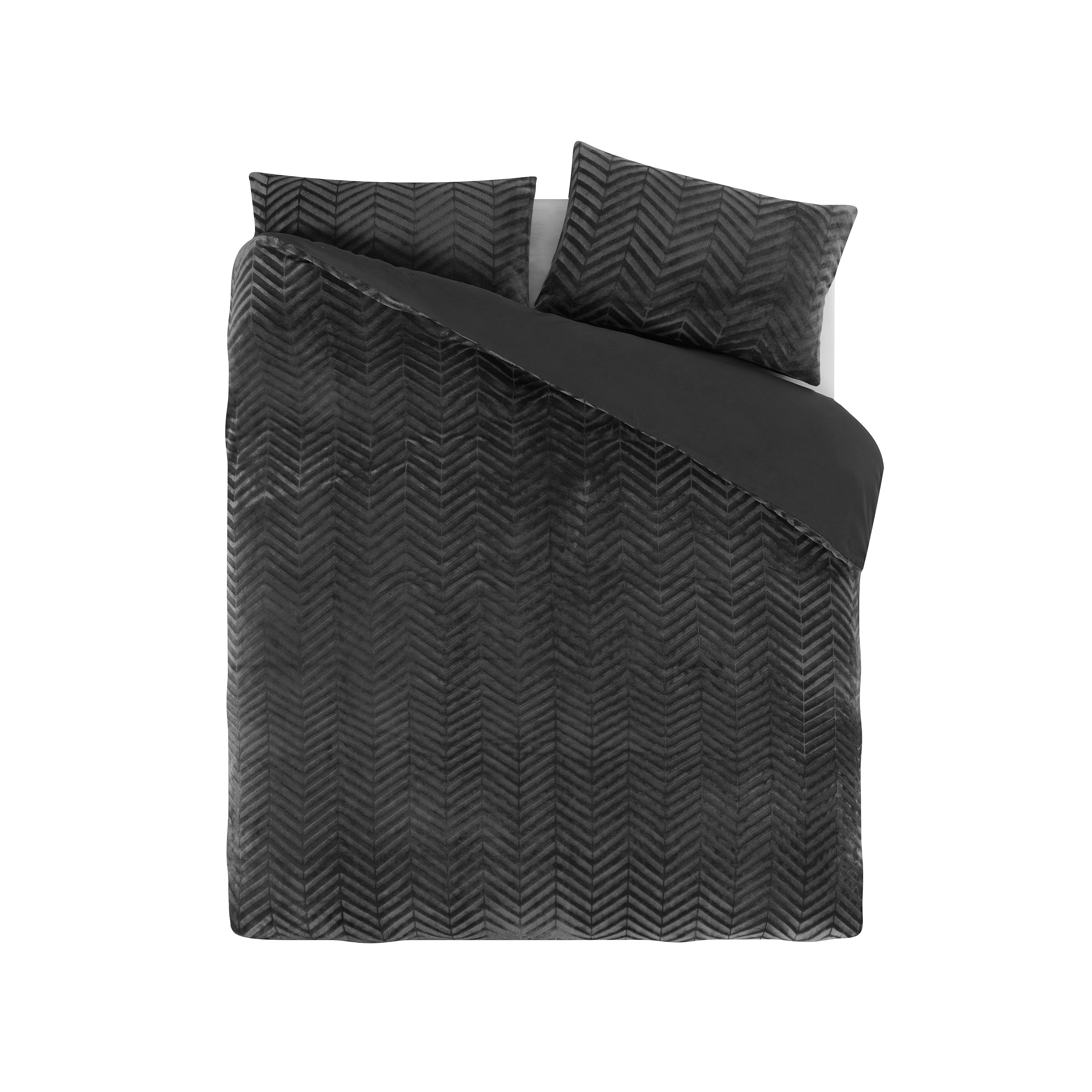 Chevron Teddy Dekbedovertrek Antraciet - Trendy design - Zacht en warm - Luxe uitstraling